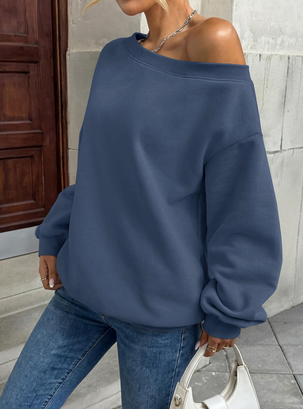 PRETTYGARDEN Womens Off The Shoulder Sweatshirt Loose Fit Slouchy Long Sleeve Tops,Fleece Cropped Sweatshirts,Oversized Pullover,Casual Daily Street Y2K Outfits,Fall Winter Clothes