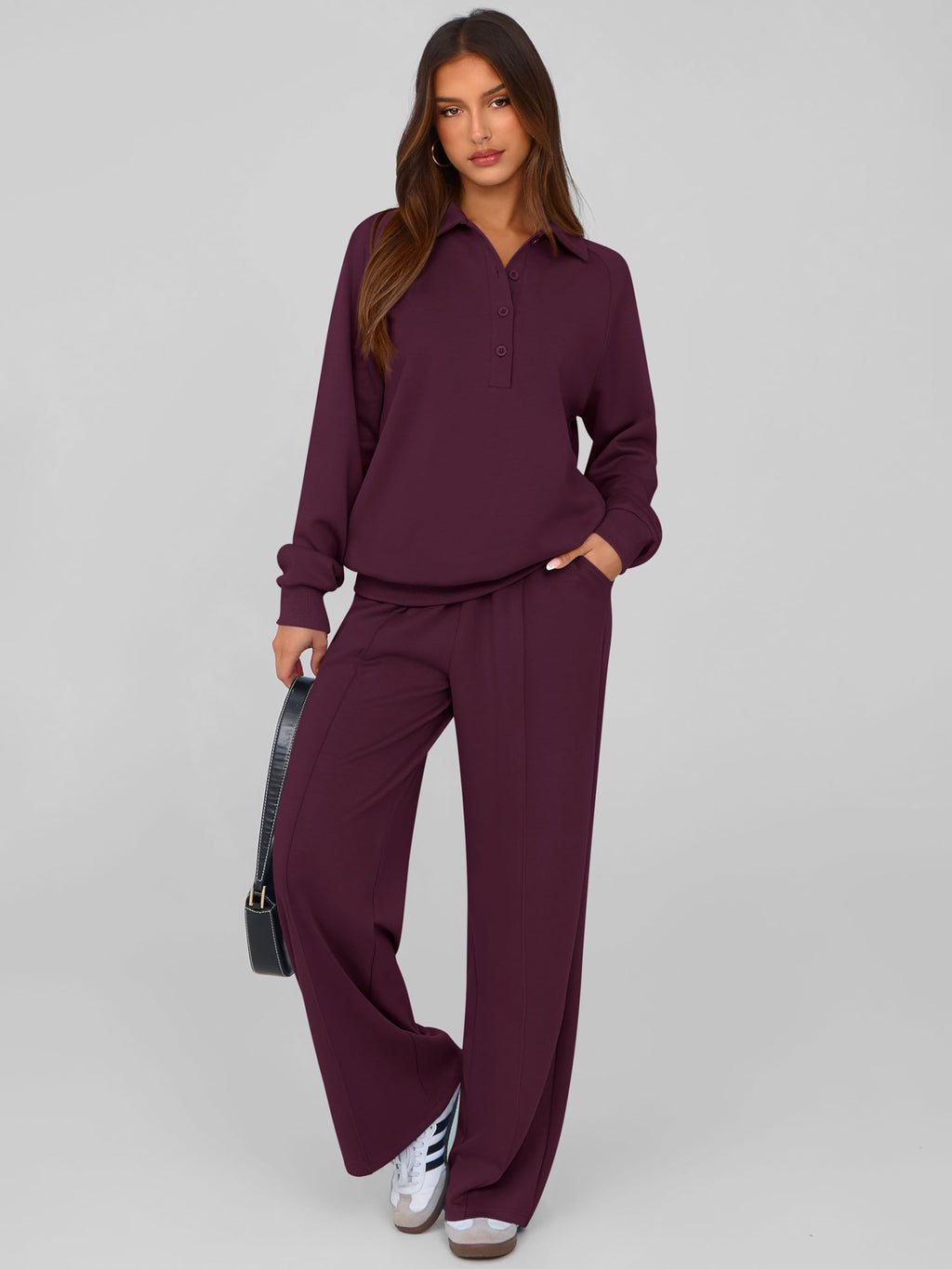 PRETTYGARDEN Women Fall 2 Piece Outfits Sweatsuits Lounge Sets Quarter Button Long Sleeve Sweatshirt, Wide Leg Sweat Pants, Casual 2 Piece Sets Tracksuit, Airport Travel Outfits for Women