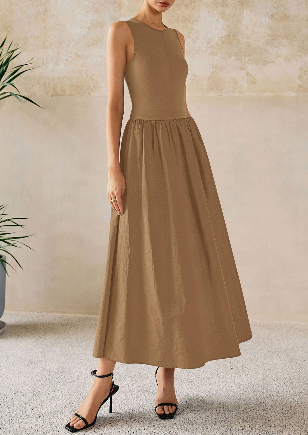 PRETTYGARDEN Maxi Dresses for Women Summer Casual Sleeveless Patchwork Flowy Vacation Sundress Knit Long Work Tank Dress