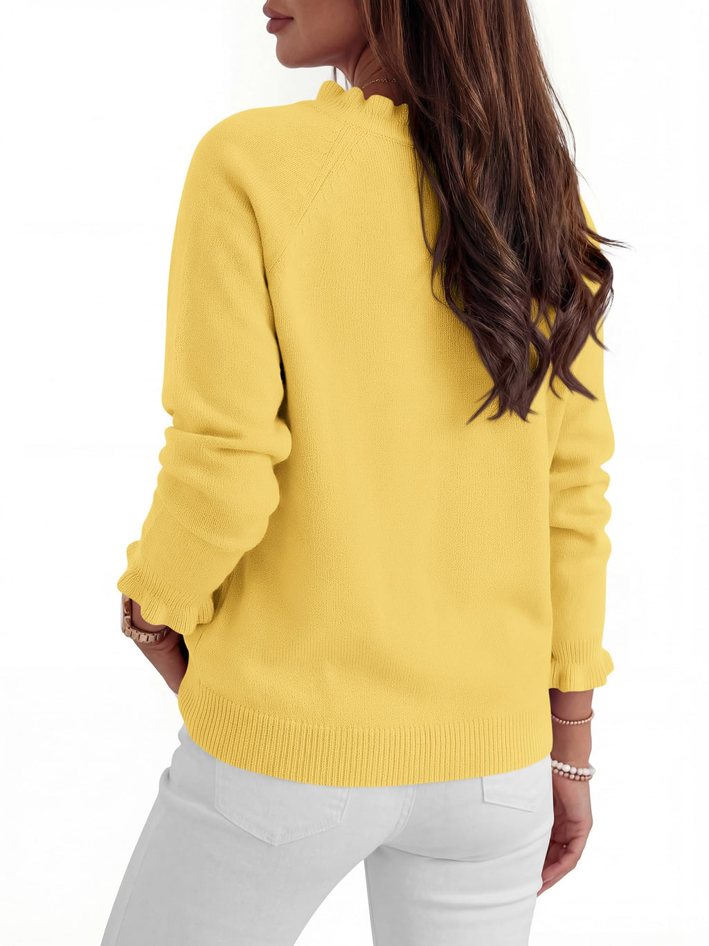 BTFBM Womens Sweaters Fall Winter Clothes Long Sleeve Button Down Ruffle Crew Neck Casual Knitted Pullover Tops
