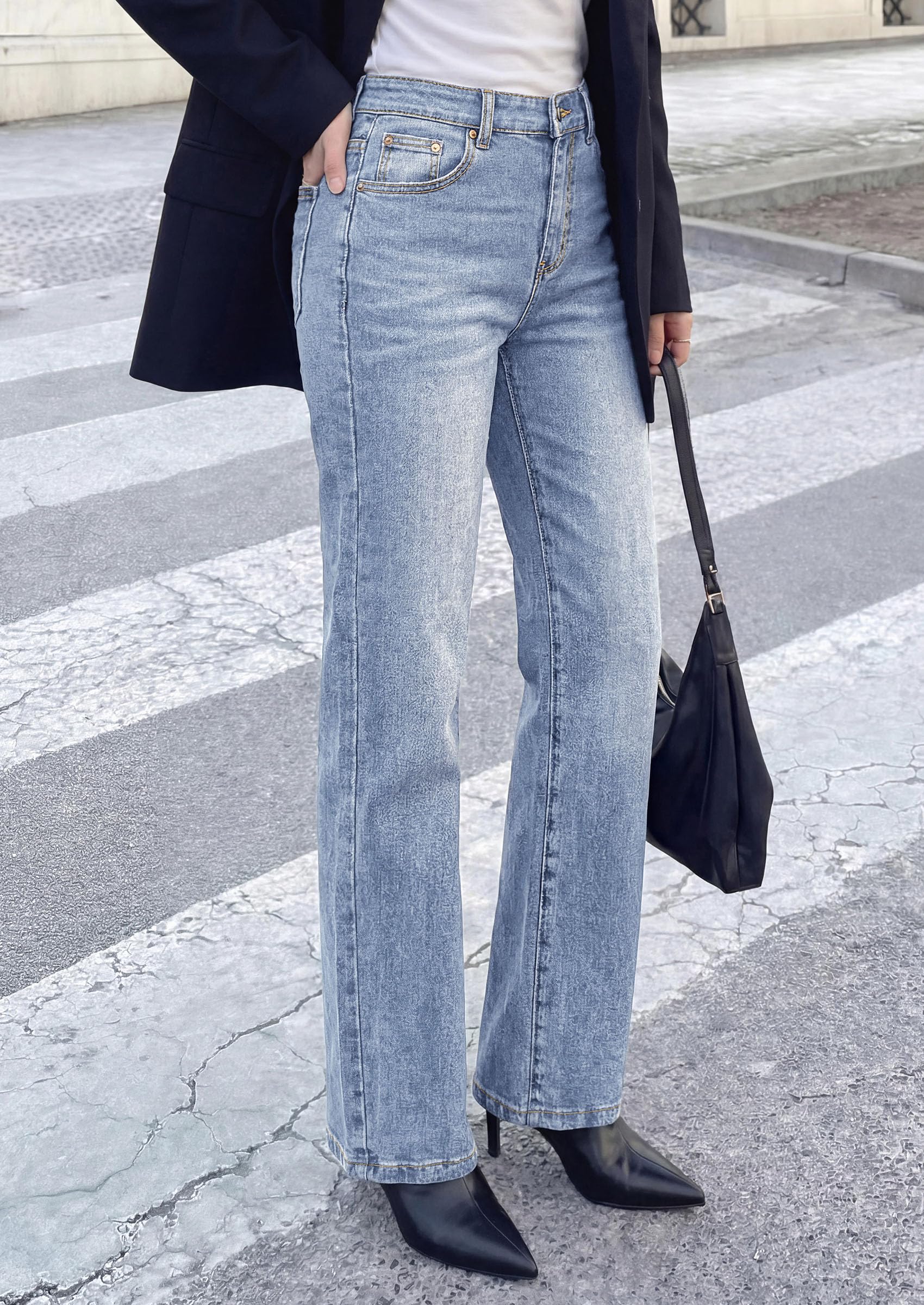 PRETTYGARDEN Womens Jeans Straight Leg Stretchy High Waist | Classic Rigid Structured Tummy Control Pants with Practical Pockets, Ideal for Business Office, Daily Casual, Back to School