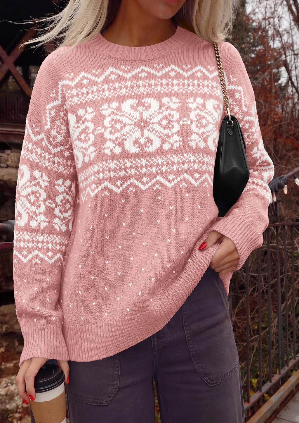 PRETTYGARDEN Women's Fair Isle Oversized Sweater | Relaxed Fit, Soft Cozy Knit, Long Sleeve Pullover, Crew Neck, Going Out Tops, Fall Holiday Outfits, Winter Fashion Clothing