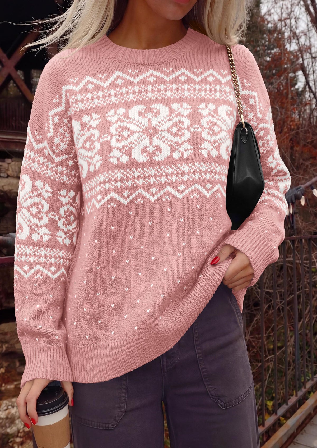 PRETTYGARDEN Women's Fair Isle Oversized Sweater | Relaxed Fit, Soft Cozy Knit, Long Sleeve Pullover, Crew Neck, Going Out Tops, Fall Holiday Outfits, Winter Fashion Clothing