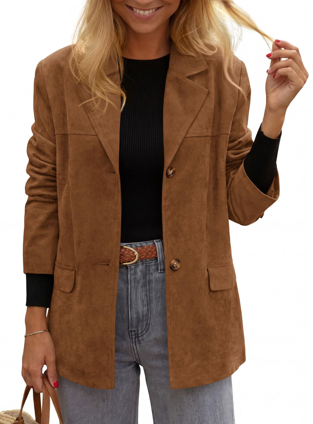 PRETTYGARDEN Women's Faux Suede Western Blazer Jacket