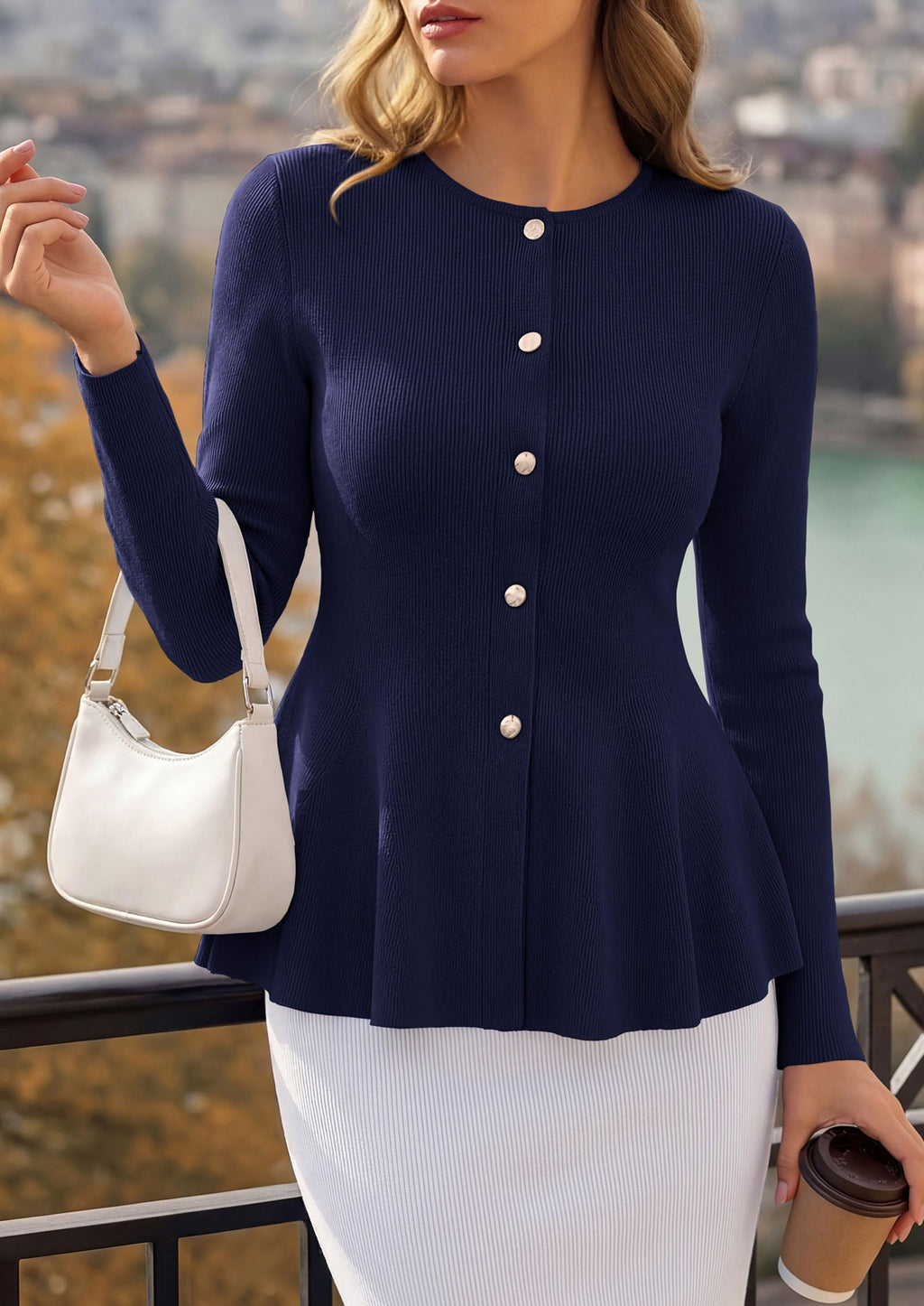 PRETTYGARDEN Women's Fall Lightweight Cardigan Sweaters | Long Sleeve Peplum Tops, Button Up, Slim Fitted, Flared Hem, Soft Ribbed Knit, Business Casual Outfits, Winter Trendy Clothes