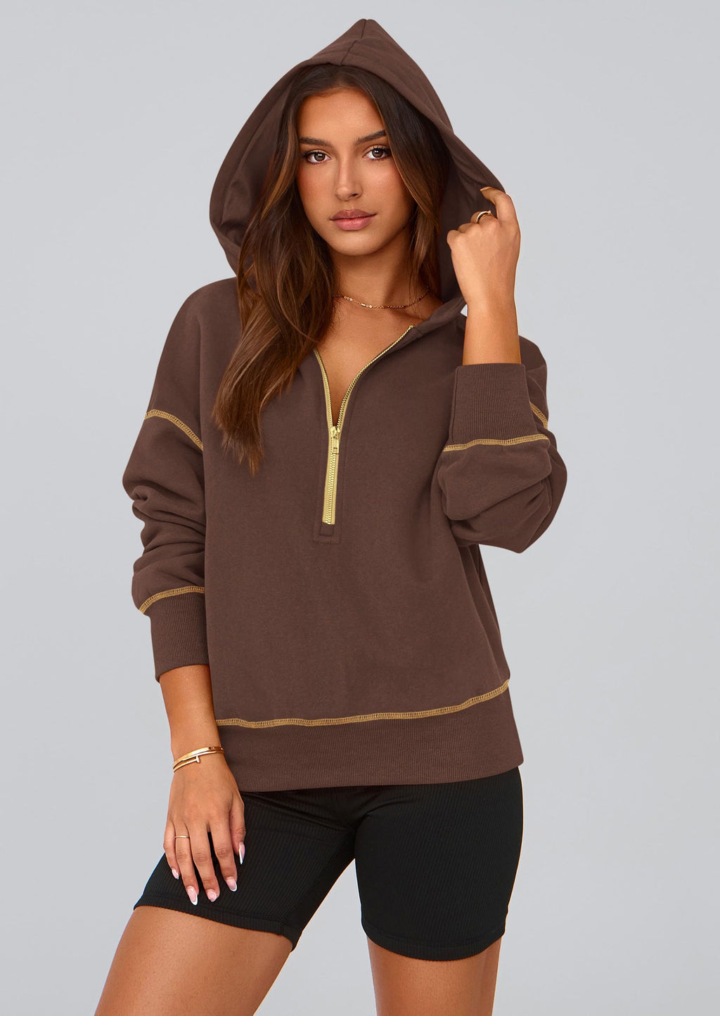 PRETTYGARDEN Women's  Fall Hooded Sweatshirts Long Sleeve Half Zip Cropped Hoodies Pullover Winter Fashion Clothes