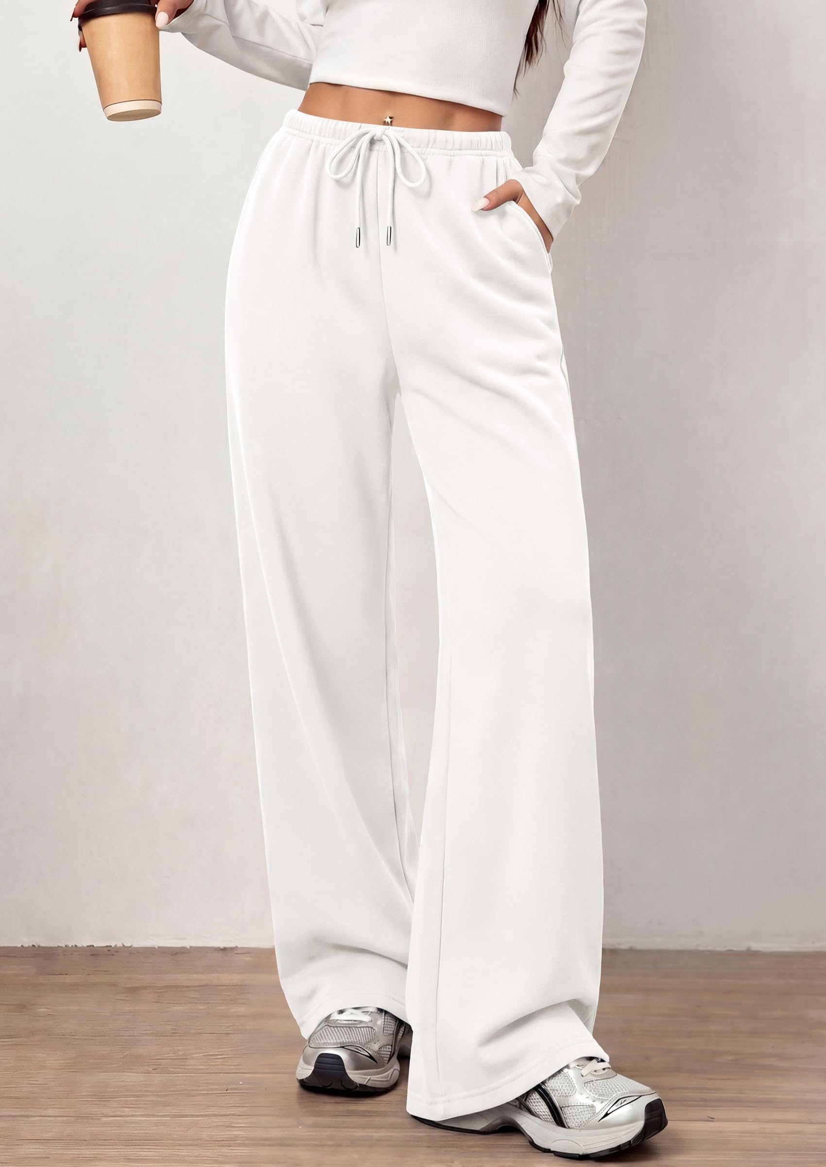 PRETTYGARDEN Womens Wide Leg Sweatpants Fleece Lounge Pants | Elastic Drawstring Waist,Baggy Jogger Yoga Sweat pants,Pockets,Fall Winter Clothes,Loose Daily Casual & Loungewear Trousers
