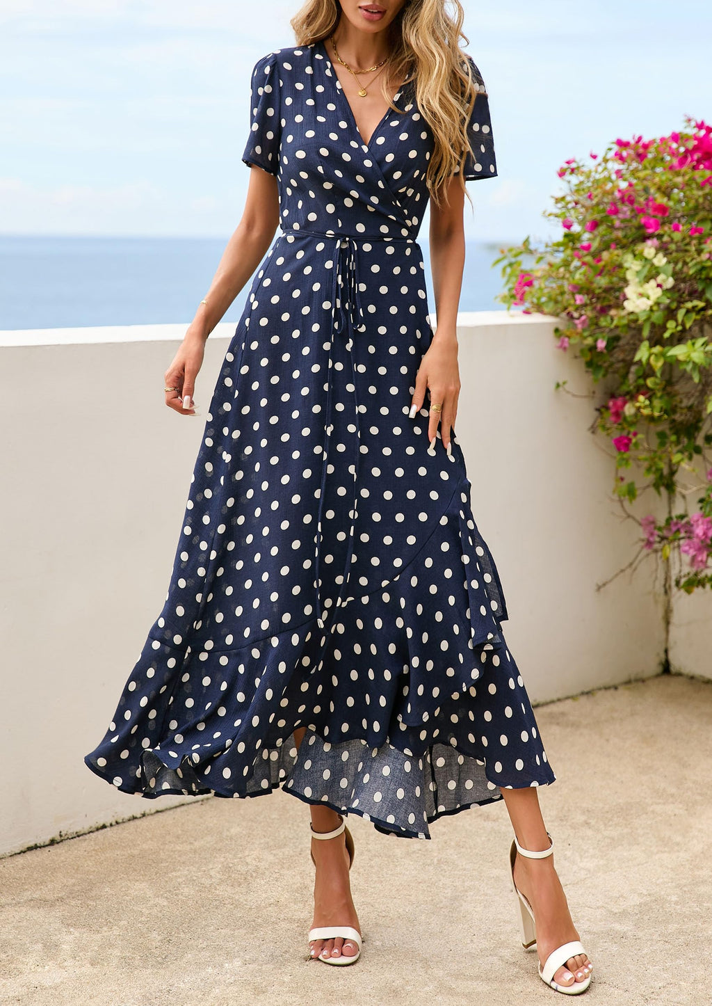 PRETTYGARDEN Women's Summer Maxi Dress Casual Wrap Floral Boho Short Sleeve V Neck Split Ruffle Beach Long Dresses