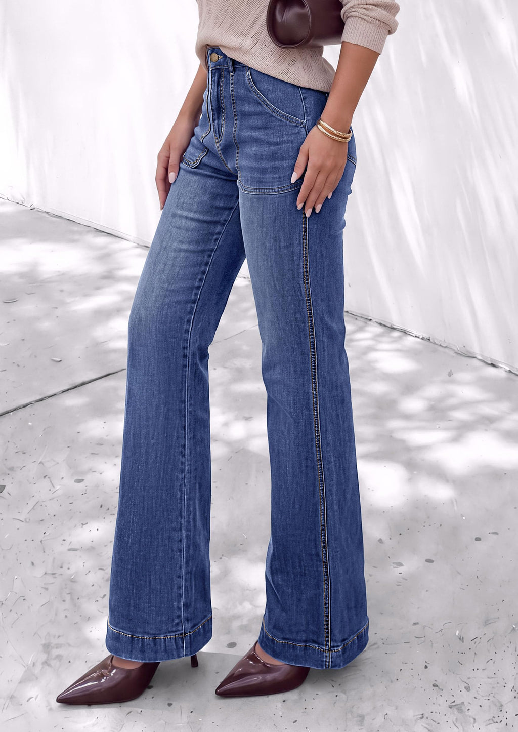 PRETTYGARDEN Womens High Waisted Wide Leg Jeans Demin Pants