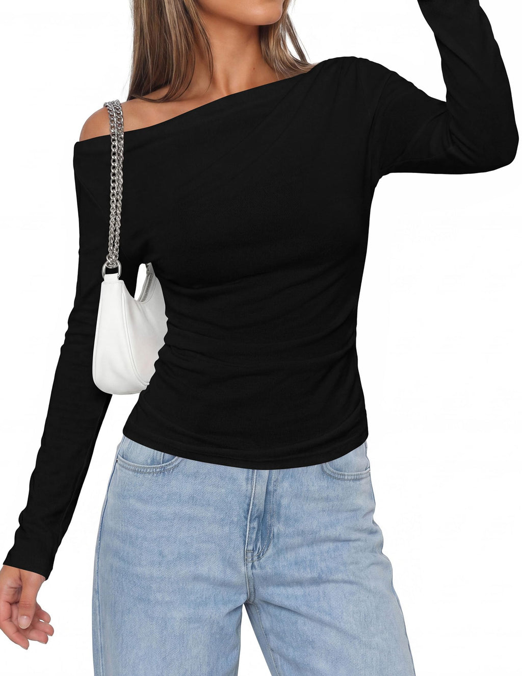 PRETTYGARDEN Womens Off The Shoulder Tops Long Sleeve Shirts | Going Out Tops, Ruched Slim Fit Asymmetrical Neck, Cute Date Night Outfits, Work Dressy Blouses, Fall Fashion Winter Clothes