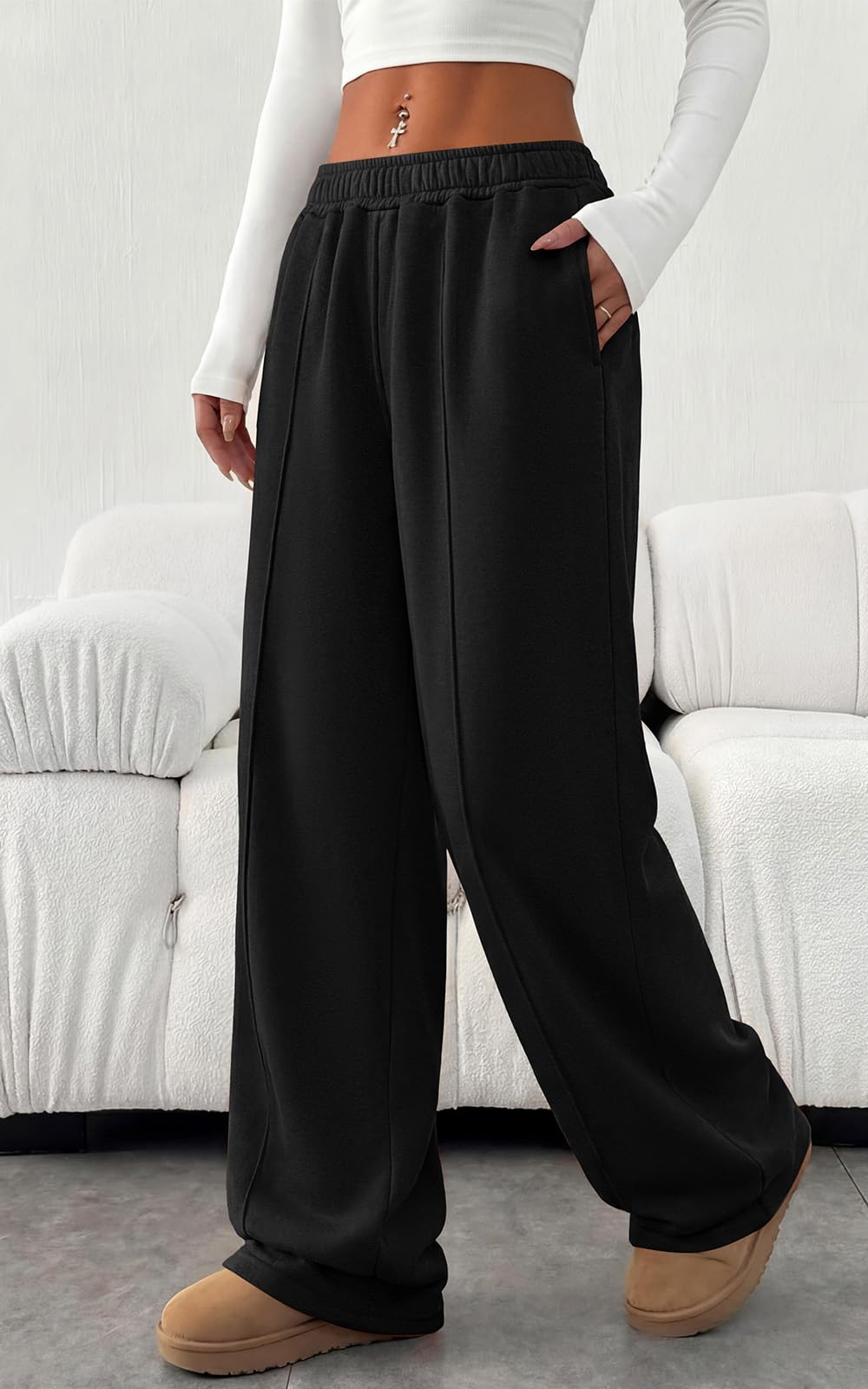 PRETTYGARDEN Fall Womens Sweatpants Baggy Wide Leg Pants with Pockets | Elastic Waist Loose Lounge Pants for Women, Tailored Soft Cotton Sweatpants Women, Fashion Y2k Outfits, Jogger Sweatpant