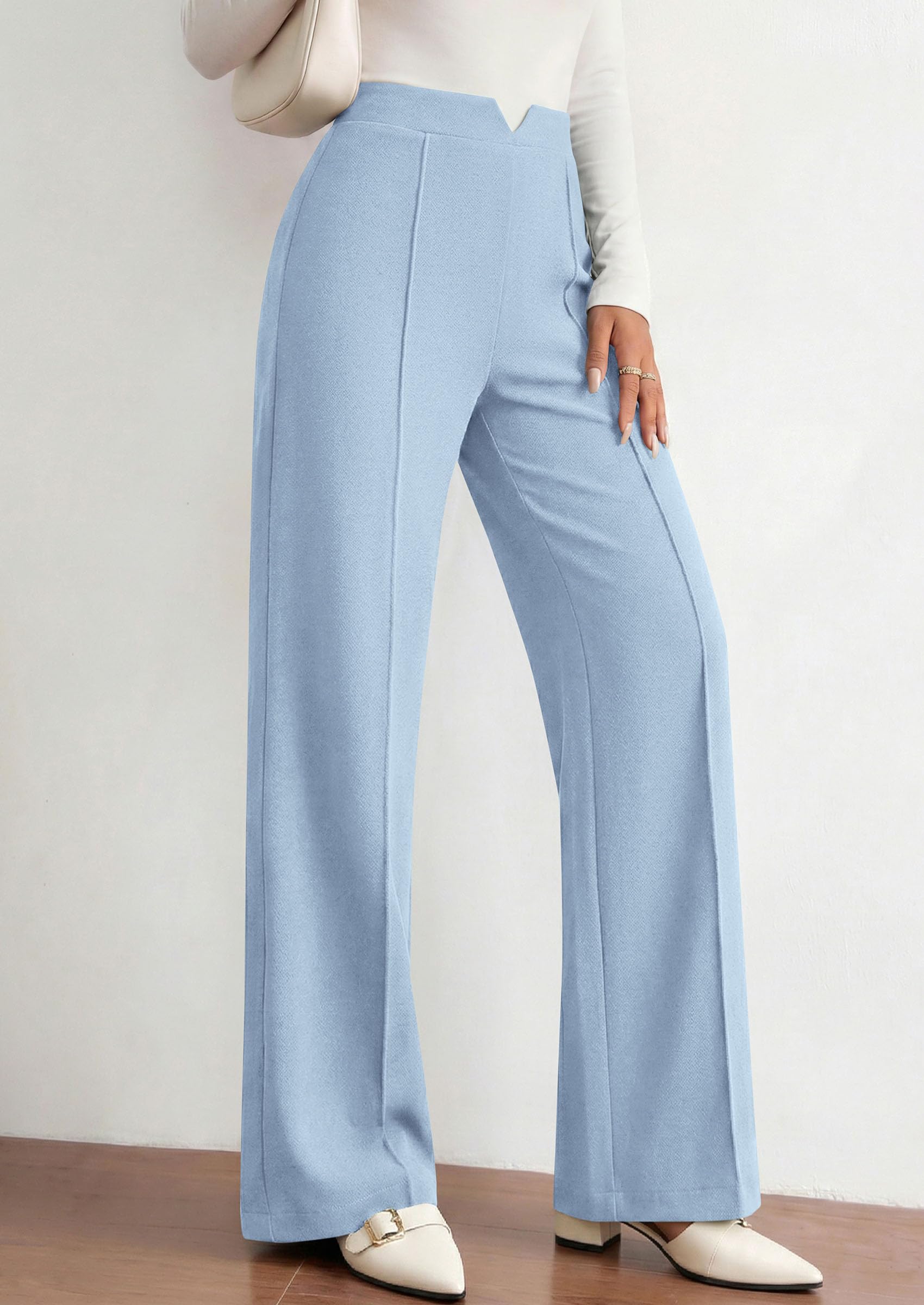PRETTYGARDEN Women's Dressy Casual Wide Leg Palazzo Pants | V Notch High Waist, Soft Stretchy Knit Flowy Long Lounge Trousers, Casual Daily Office Work Outfits, 2026 Fall Clothes