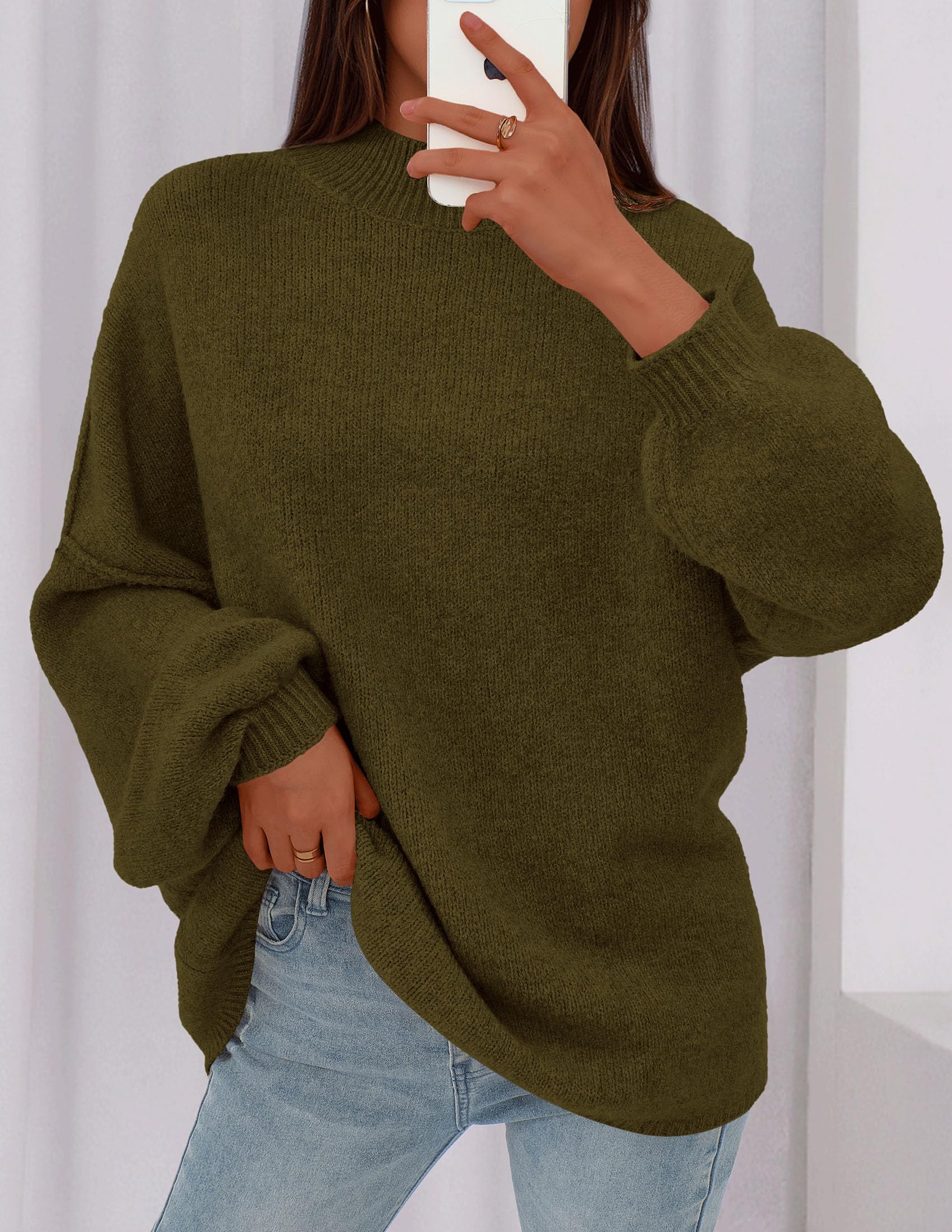 PRETTYGARDEN Women's 2026 Fall Oversized Sweaters Chunky Knit Mock Neck Long Sleeve Casual Trendy Pullover Winter Clothes