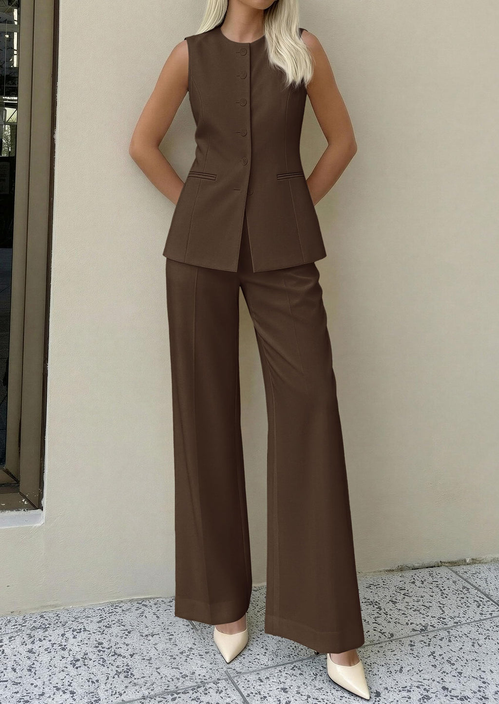 PRETTYGARDEN Women's 2 Piece Sets Summer  Work Clothes Sleeveless Blazer Vest Pants Suits Spring Business Casual Outfits