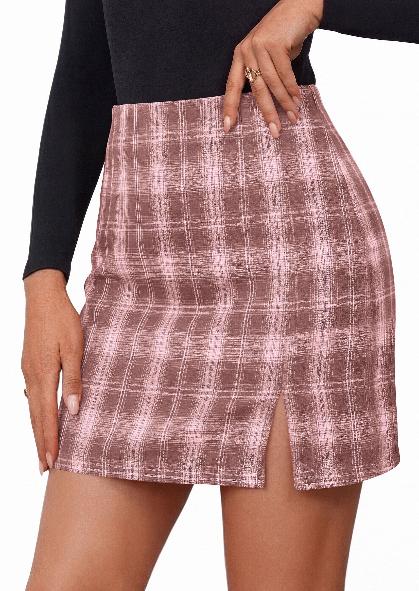 PRETTYGARDEN Women's Plaid Mini Bodycon Pencil Skirts Fall