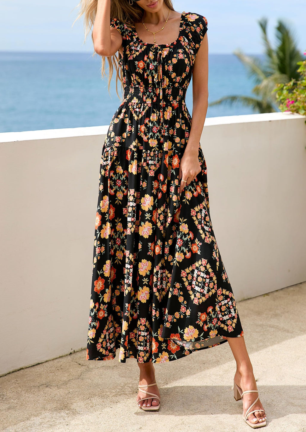 PRETTYGARDEN Boho Maxi Dresses for Women  Summer Floral Wedding Guest Dress Resort Wear Spring Long Flowy Beach Sundress