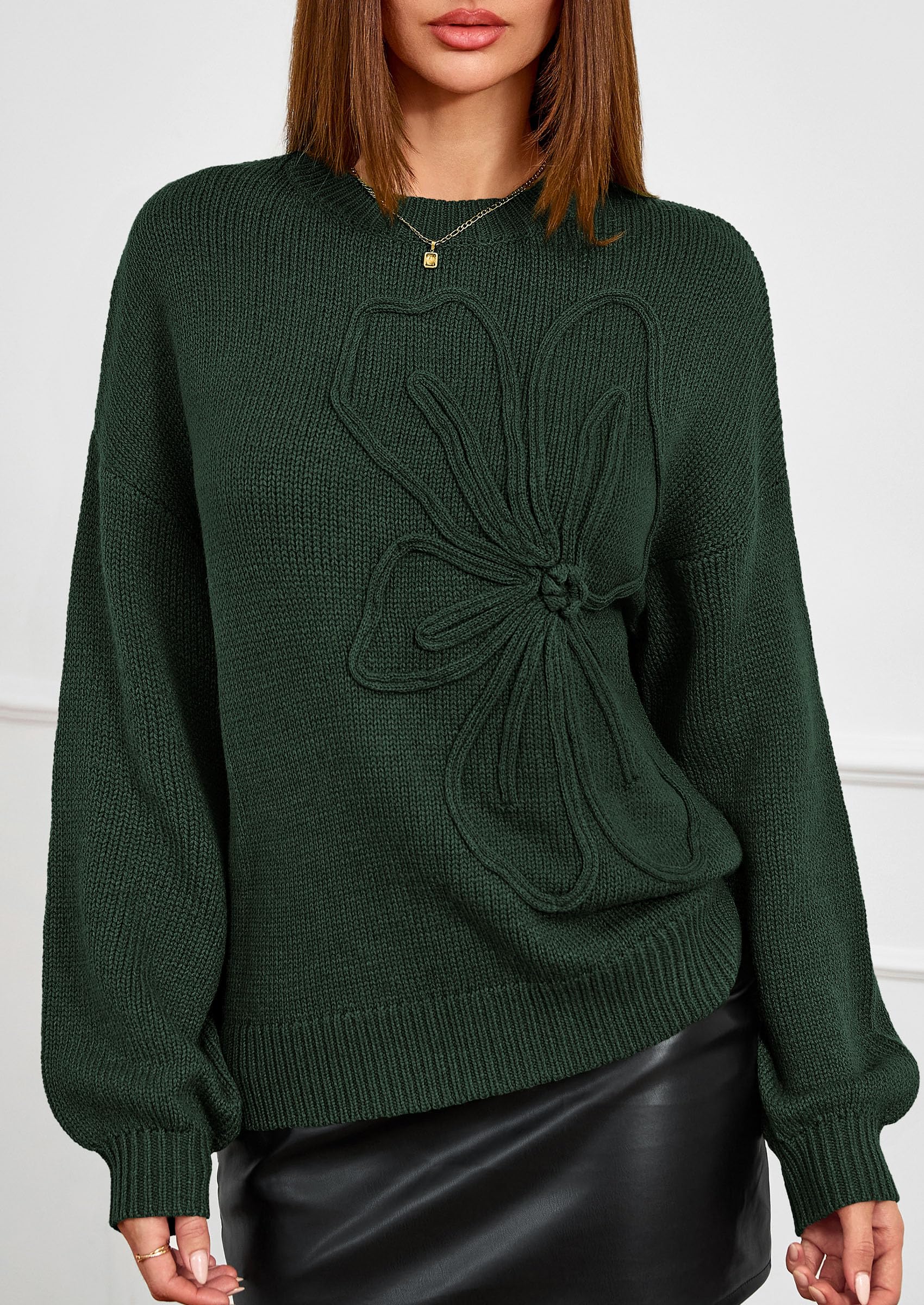 PRETTYGARDEN Womens Sweaters  Fall Fashion Long Sleeve Crewneck Floral Knit Pullover Sweater Tops Winter Clothes
