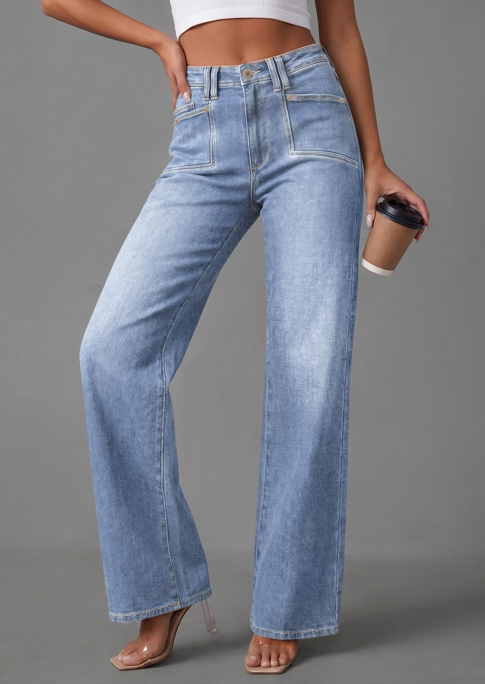 PRETTYGARDEN High Waisted Wide Leg Jeans for Women 2026 Trendy | Classic Straight Baggy Fit, Stretchy Denim Pants with Pockets, Casual Daily Work Going Out, All Season Wear