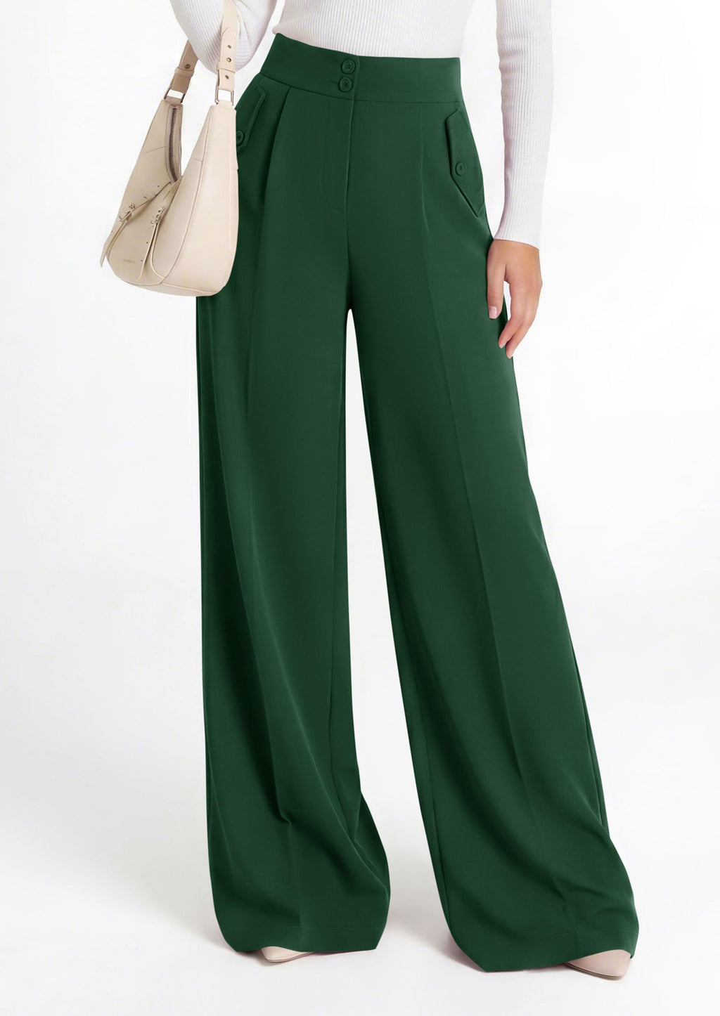 PRETTYGARDEN Women's Wide Leg Work Dress Pants Trousers | Palazzo Pant with Pockets, Lightweight Flowy, High Elastic Waistband, Office Wear, Business Casual Outfits, Fashion Clothing