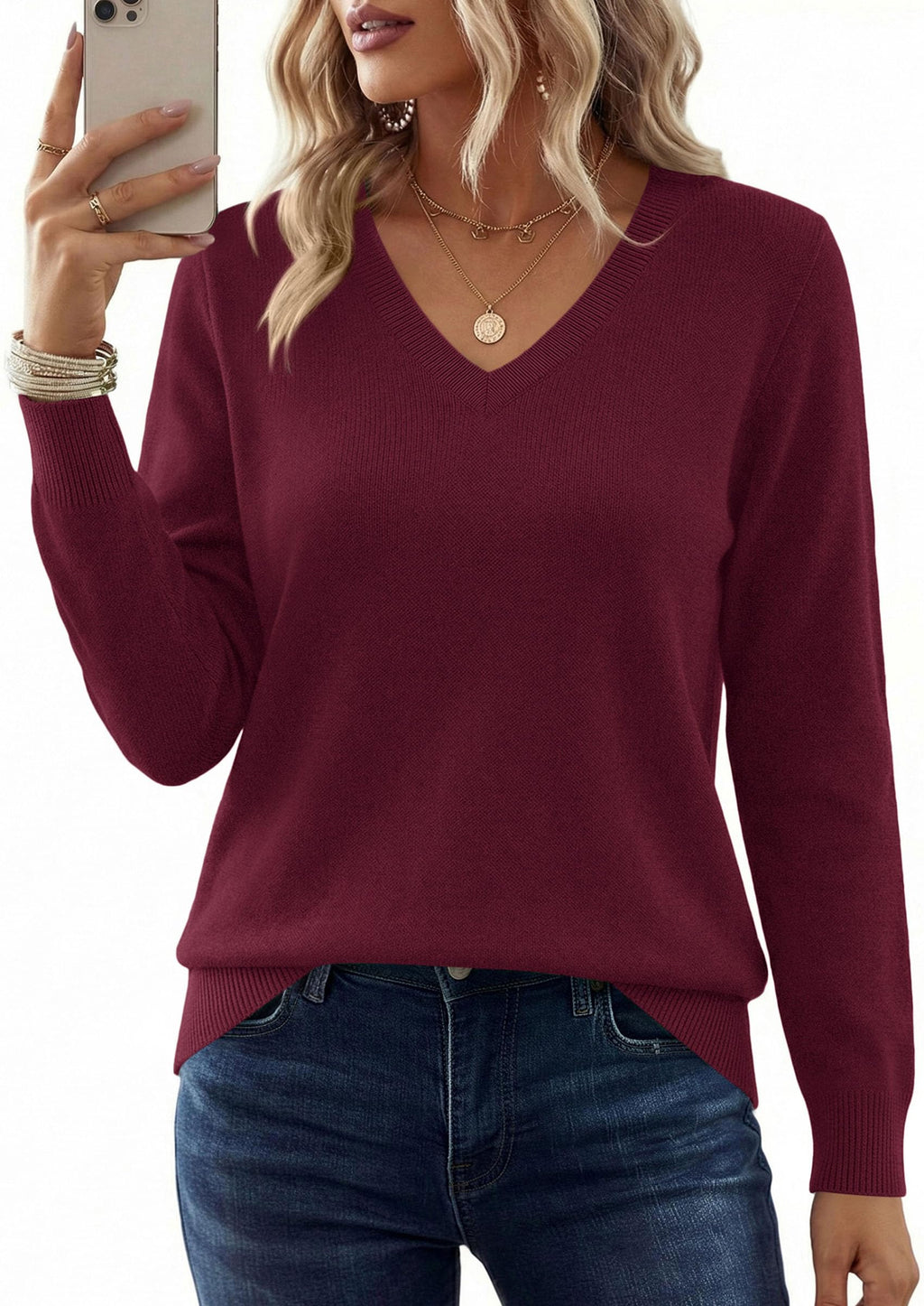 PRETTYGARDEN V Neck Sweaters for Women Cozy Fall Fashion | Soft Knit Loose Tops, Classic Pullover, Basic Layering Shirt for Office Work, Holiday, Casual Outings, Winter Warm Clothes
