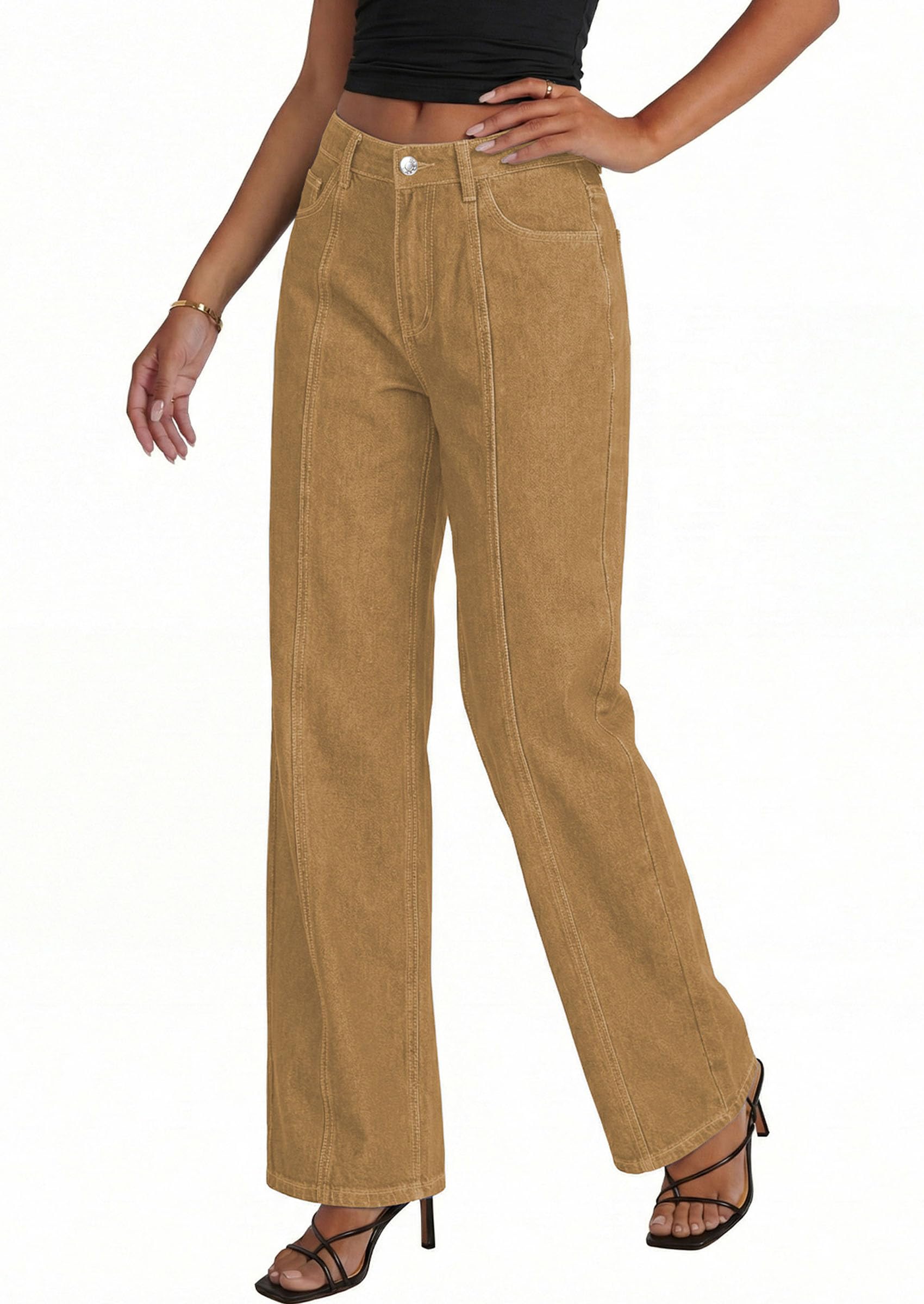 PRETTYGARDEN Women's Wide Leg Jeans High Waisted Stretchy Baggy Seamed Front Denim Palazzo Pants Summer Fashion Clothes