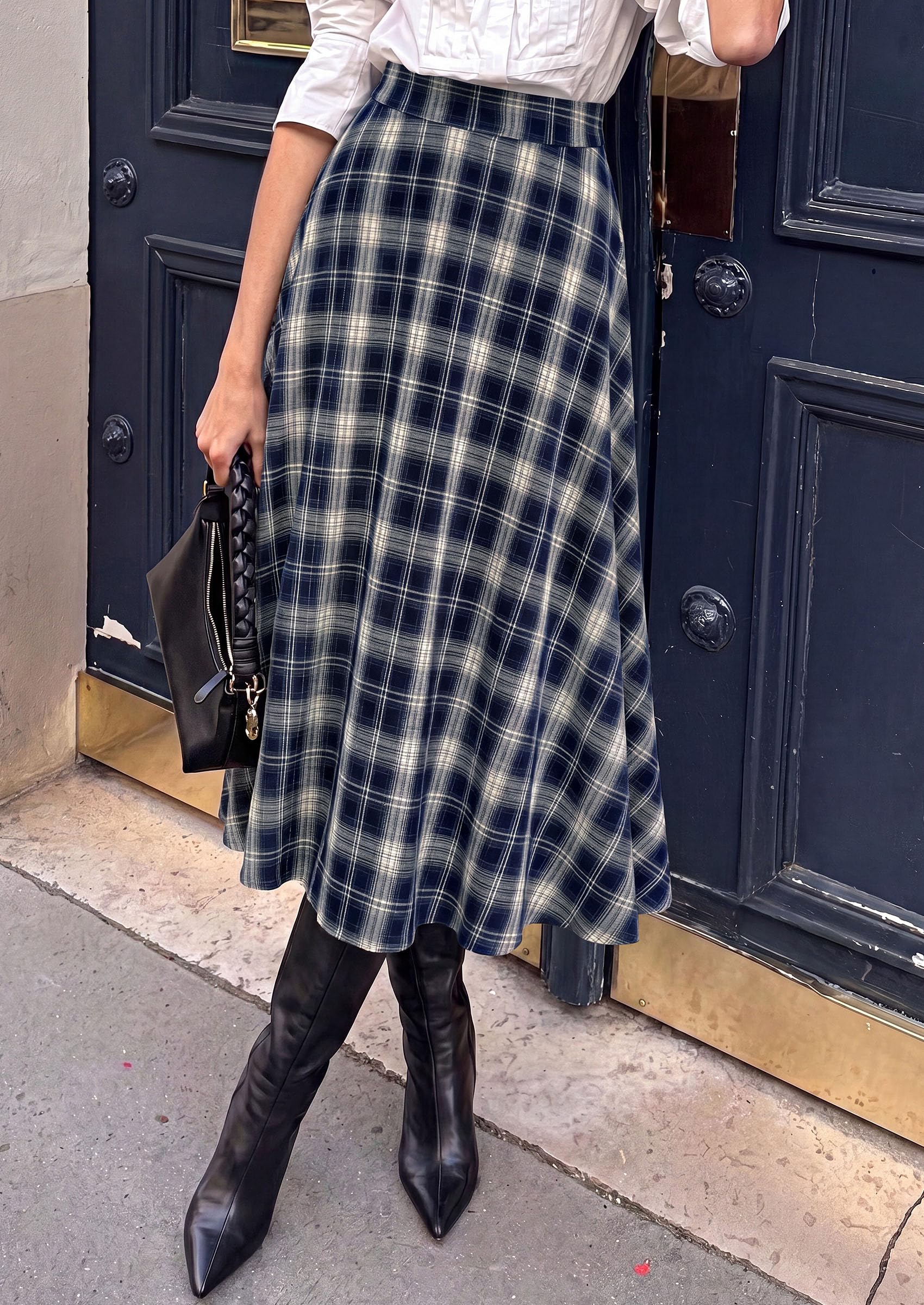 PRETTYGARDEN Women's Plaid High Waisted A-Line Midi Skirts