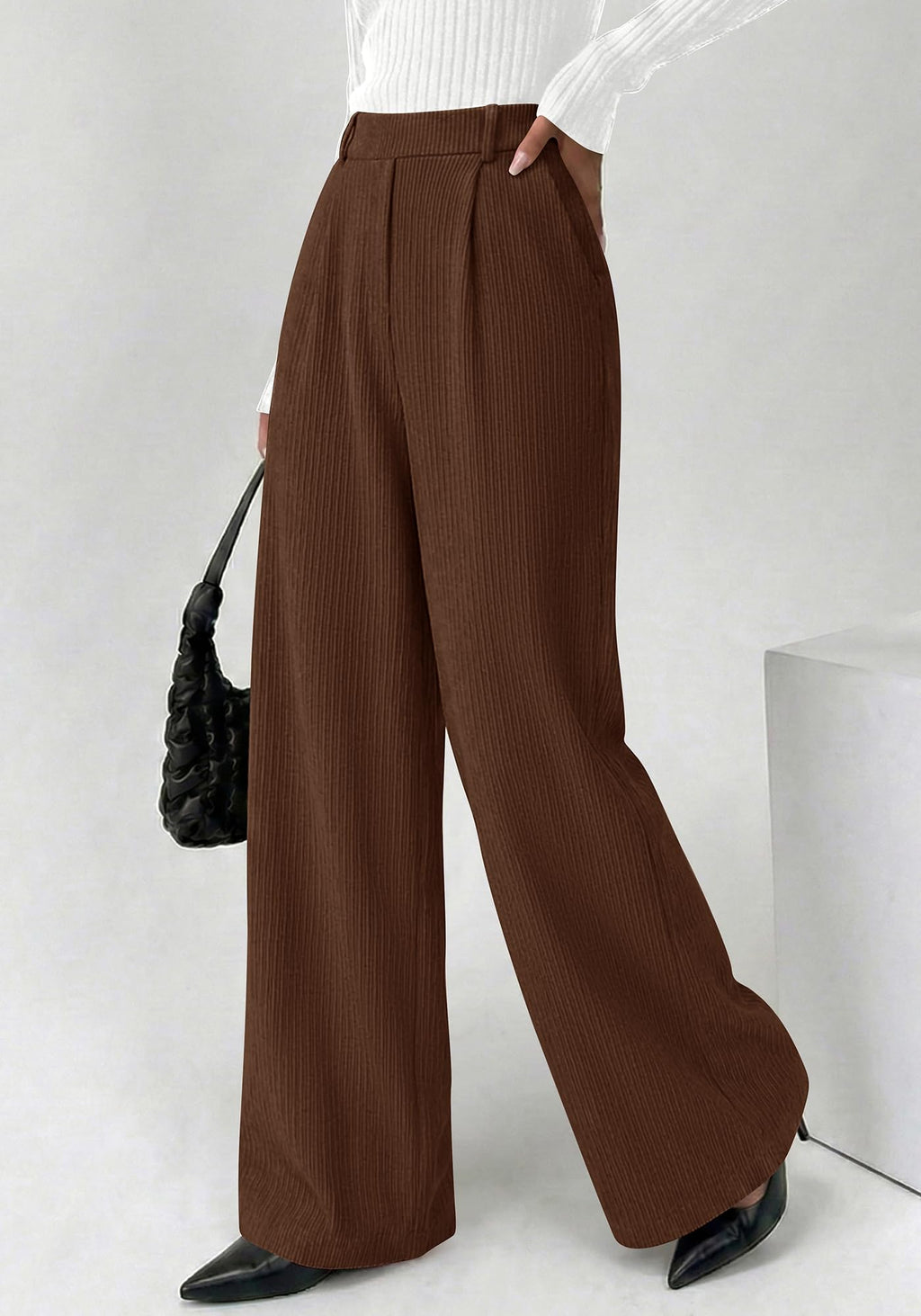 BTFBM Wide Leg Pants for Women Dressy Work Business Casual Elastic High Waisted Trousers Ribbed Lounge Palazzo Pants