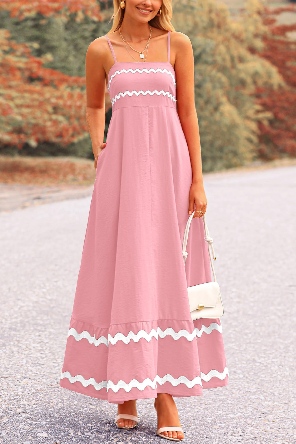 PRETTYGARDEN Women's Summer Flowy Maxi Dress Casual Sleeveless Spaghetti Strap Ruffle Beach Long Dresses