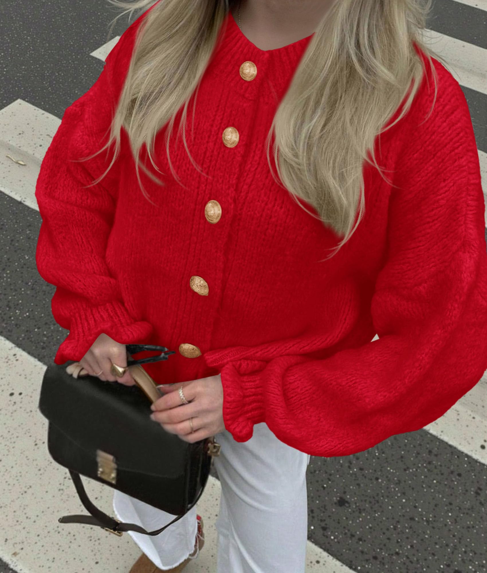 PRETTYGARDEN Womens Cropped Cardigans Trendy Ruffle Open Front Chunky Knit Sweater Oversized Button Down Fall Clothes