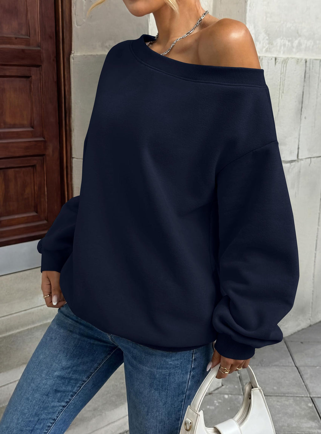 PRETTYGARDEN Womens Off The Shoulder Sweatshirt Loose Fit Slouchy Long Sleeve Tops,Fleece Cropped Sweatshirts,Oversized Pullover,Casual Daily Street Y2K Outfits,Fall Winter Clothes