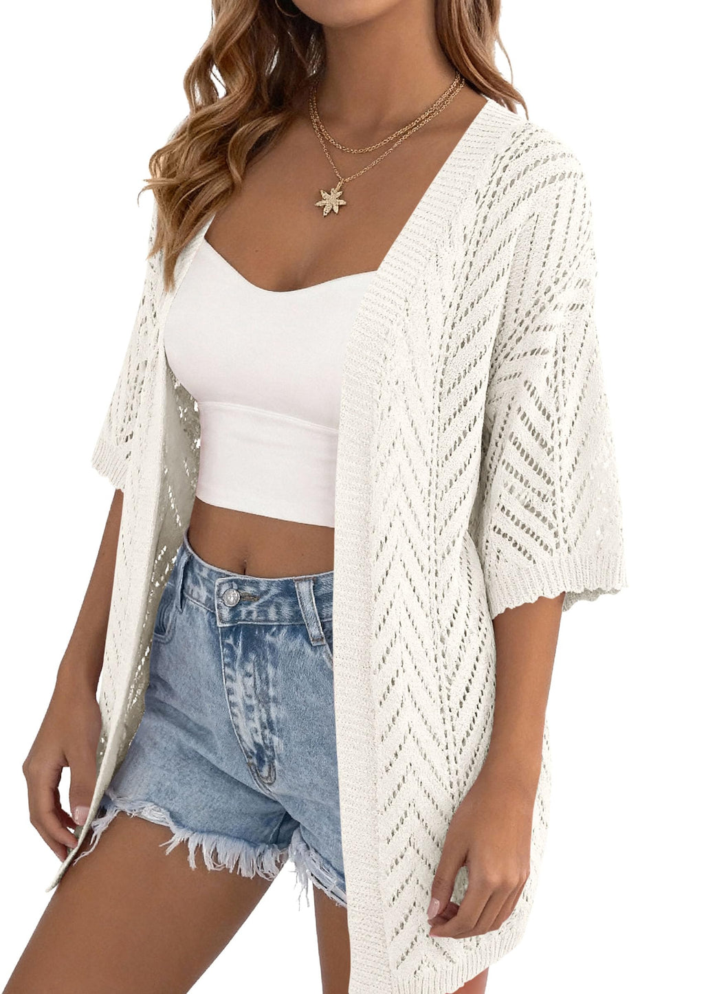 PRETTYGARDEN Women's Lightweight Summer Cardigans Short Sleeve Knit Crochet Coverups Spring Boho Beach Vacation Clothes