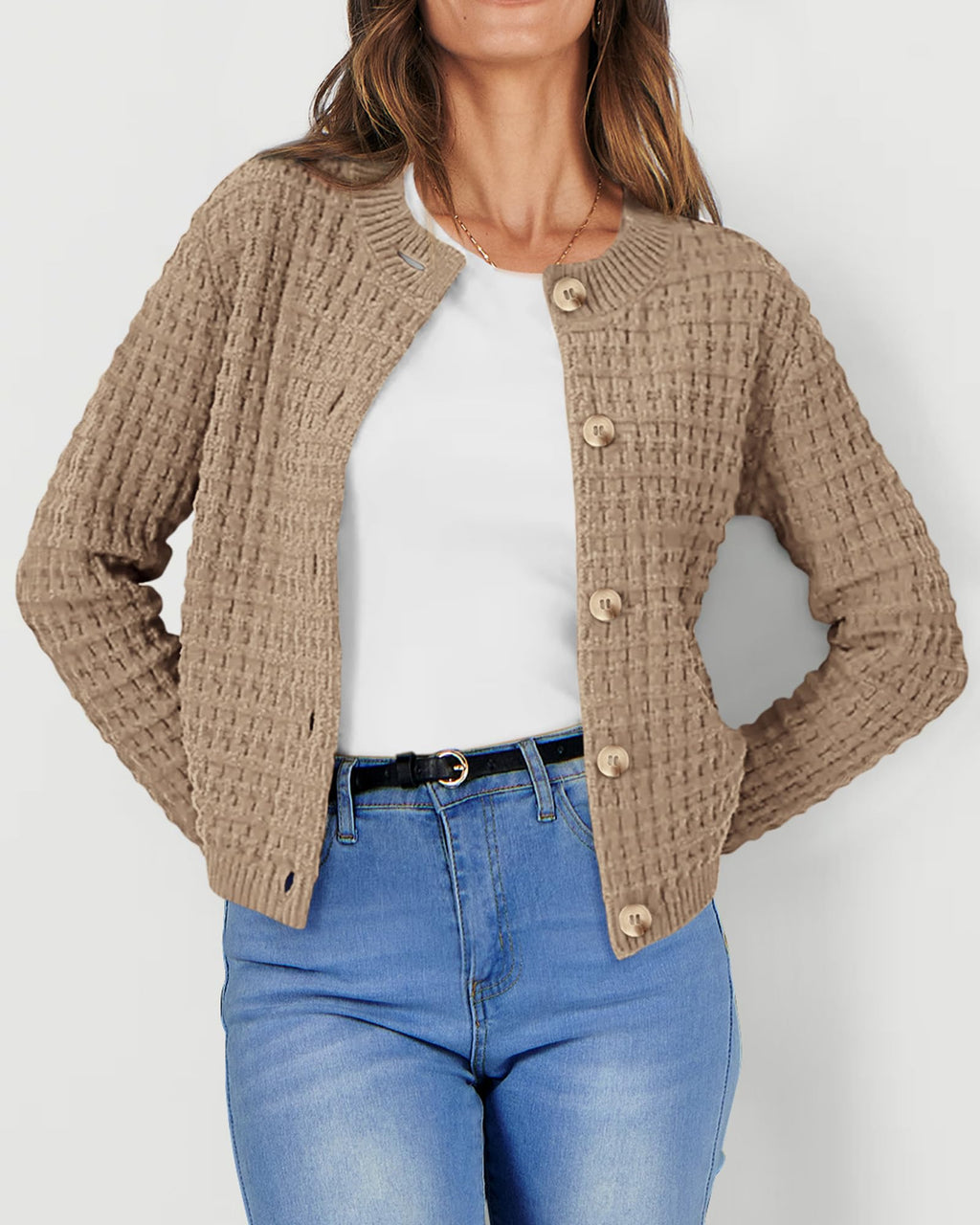 PRETTYGARDEN Women's Knit Cardigan Sweaters Casual Long Sleeve Open Front Button Down Trendy Jackets Outerwear