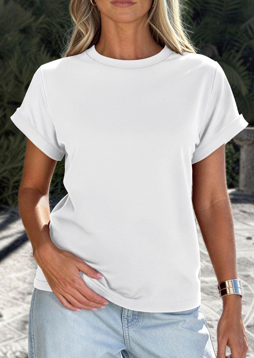 PRETTYGARDEN Womens Summer Tops Spring Casual Rolled Short Sleeve Basic Tees Crew Neck Work Shirts Fashion Clothing