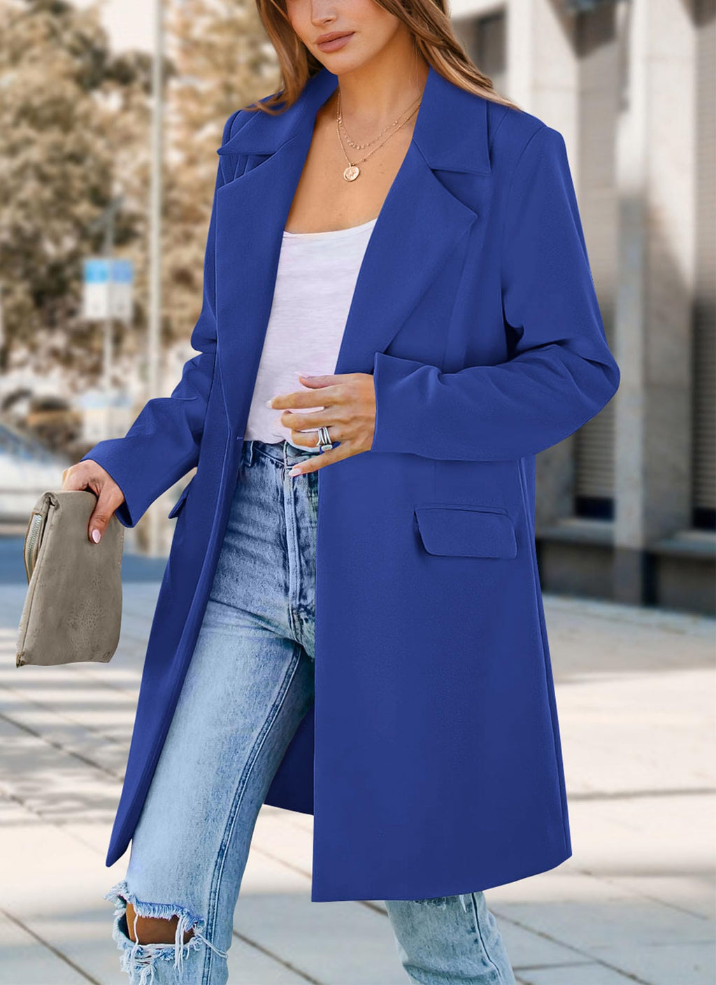 PRETTYGARDEN Women's Spring Fall Long Blazer Jackets Long Sleeve Lapel Pockets Loose Fit Work Casual Blazers Outerwear