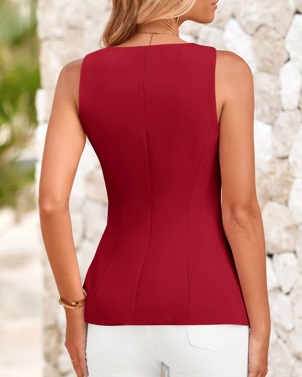 BTFBM Womens Sleeveless Suit Vests Dressy Casual Square Neck Business Work Waistcoat Spring Button Blazer Vest Tops