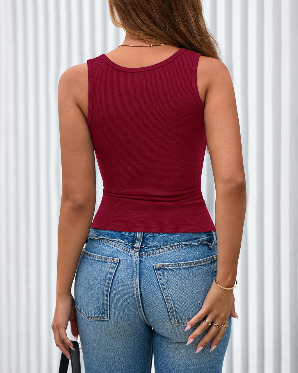 BTFBM Spring Tops for Women Summer Scoop Neck Ribbed Henley Button Sleeveless Casual Basic Tank Top Clothes Outfits