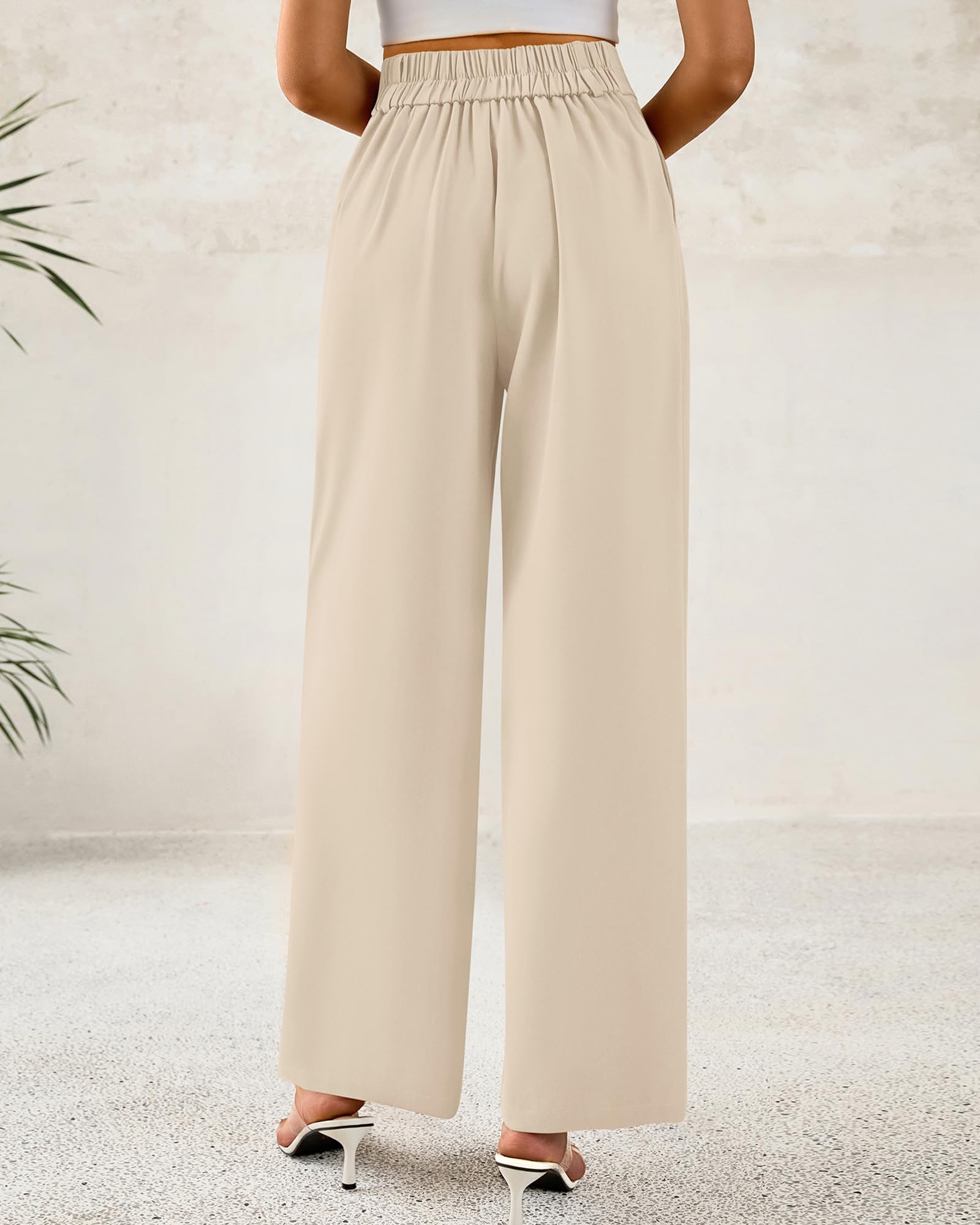 BTFBM Women Wide Leg Dress Pants High Waisted Button Pleated Business Casual Trousers Office Work Palazzo Pants