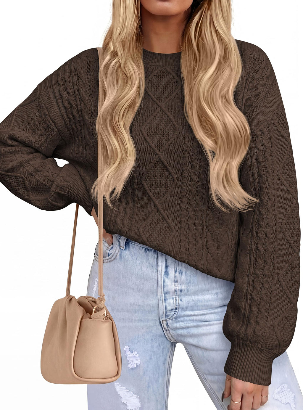 PRETTYGARDEN Women's Crewneck Cable Knit Sweater Pullover Tops Soft Luxury,Long Sleeve Sweaters,Chunky Texture,Fall Outfits,Warm Layering,Daily Wear,Work Holiday,Winter Going out Top