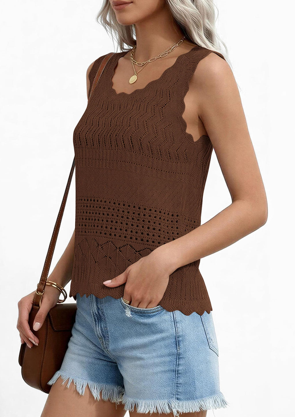 PRETTYGARDEN Womens Crochet Tank Tops Summer Spring Boho Sleeveless Cute Knit Sweater Vest Trendy Beach