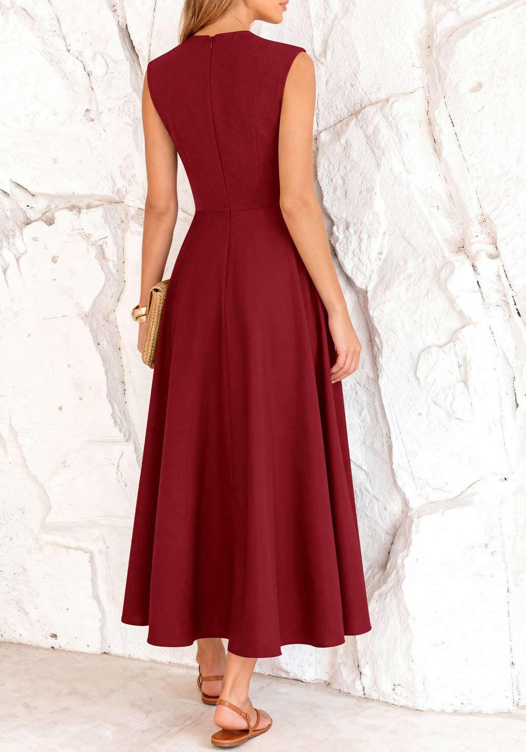 BTFBM Summer Dresses for Women Mock Neck Sleeveless High Waist Flowy Aline Maxi Spring Wedding Guest Dress Cocktail
