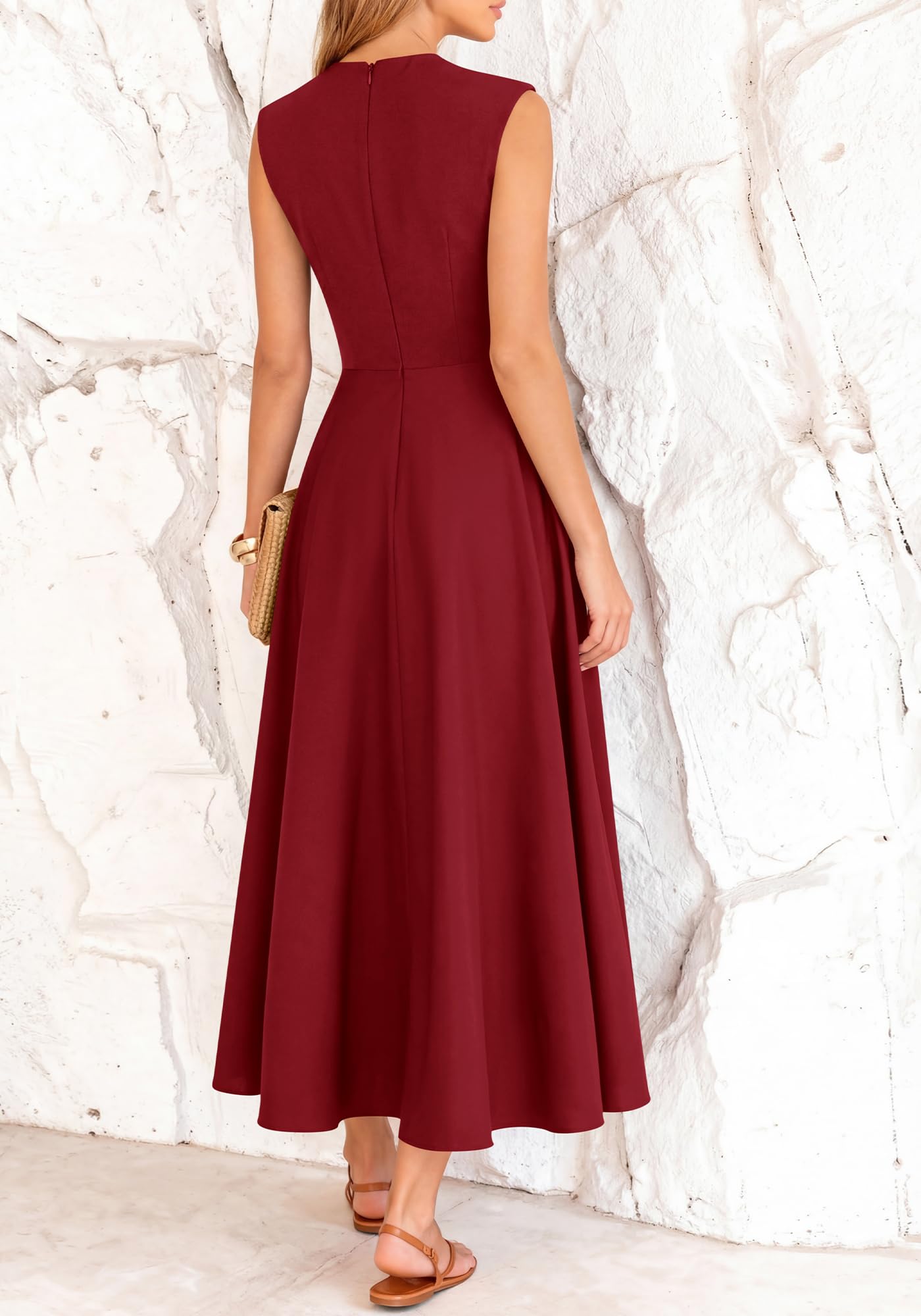 BTFBM Summer Dresses for Women Mock Neck Sleeveless High Waist Flowy Aline Maxi Spring Wedding Guest Dress Cocktail