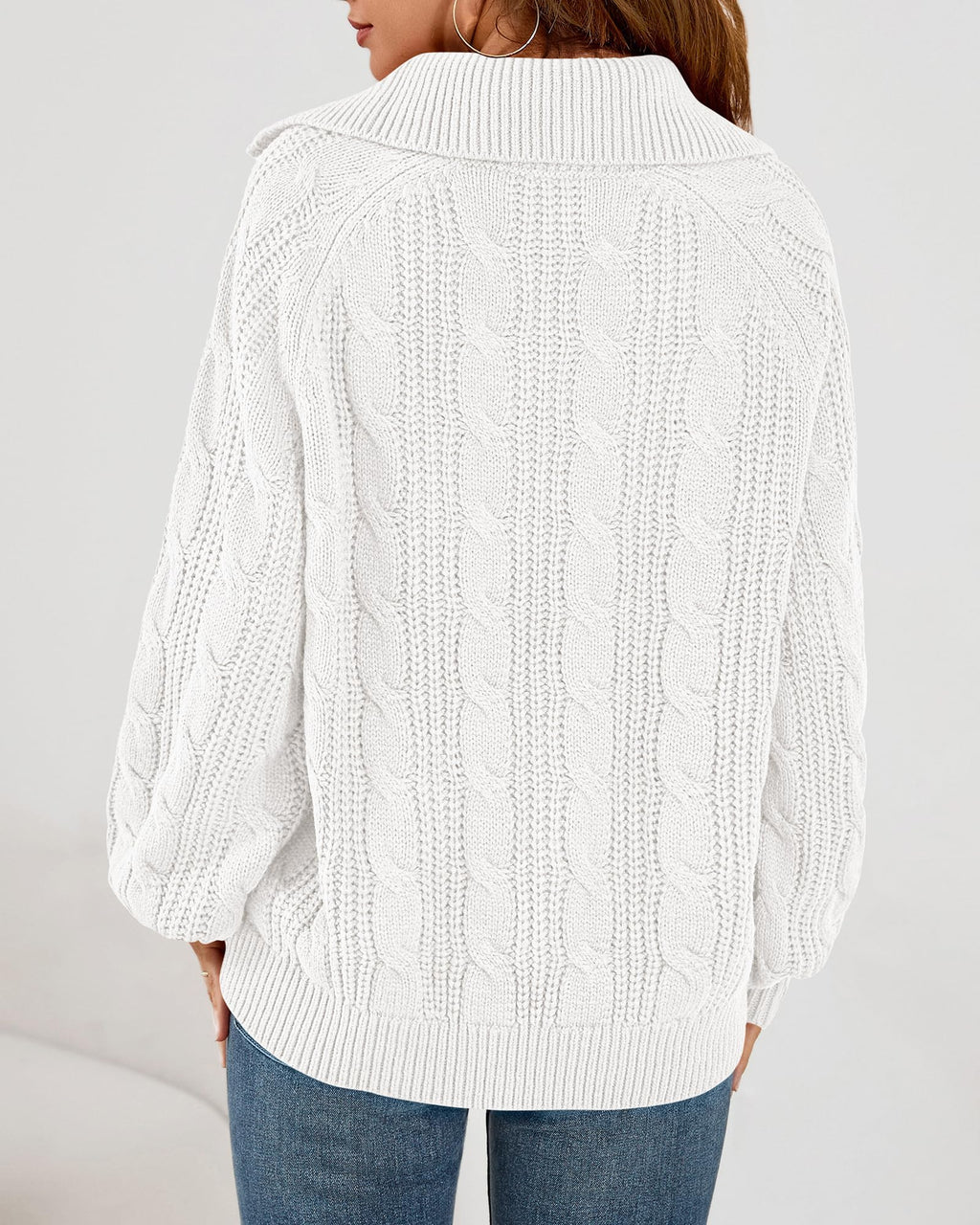 BTFBM Sweaters for Women Fall Fashion Loose Quarter Zip Pullover Collared Long Sleeve Cable Knit Winter Clothes