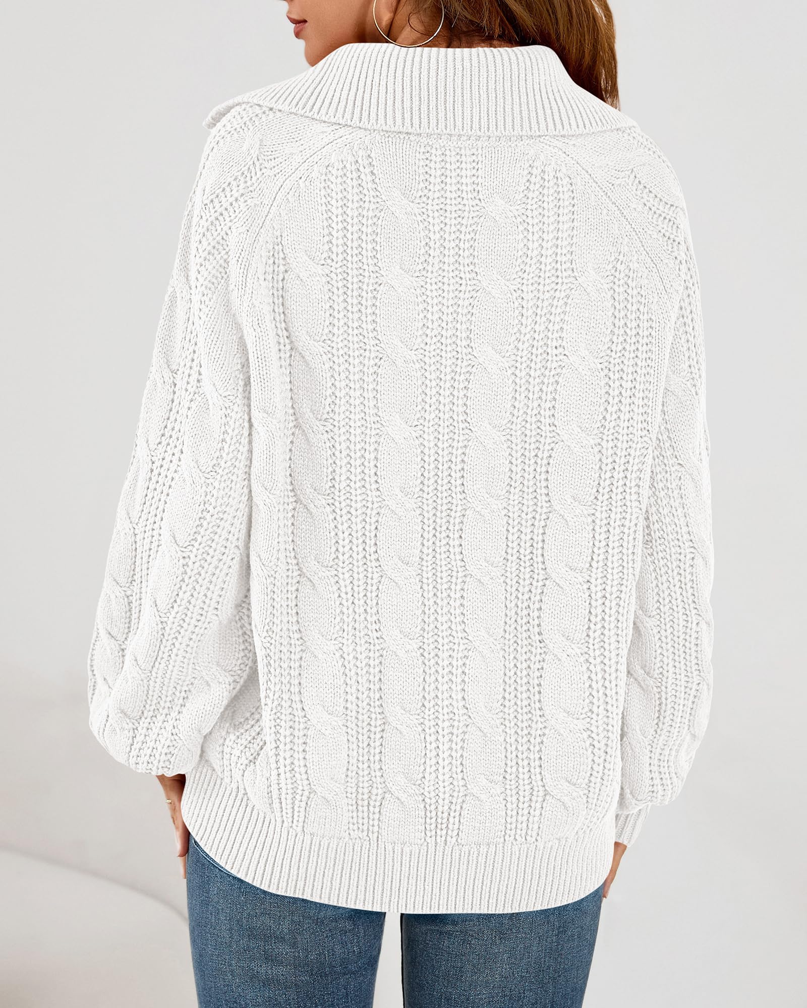 BTFBM Sweaters for Women Fall Fashion Loose Quarter Zip Pullover Collared Long Sleeve Cable Knit Winter Clothes