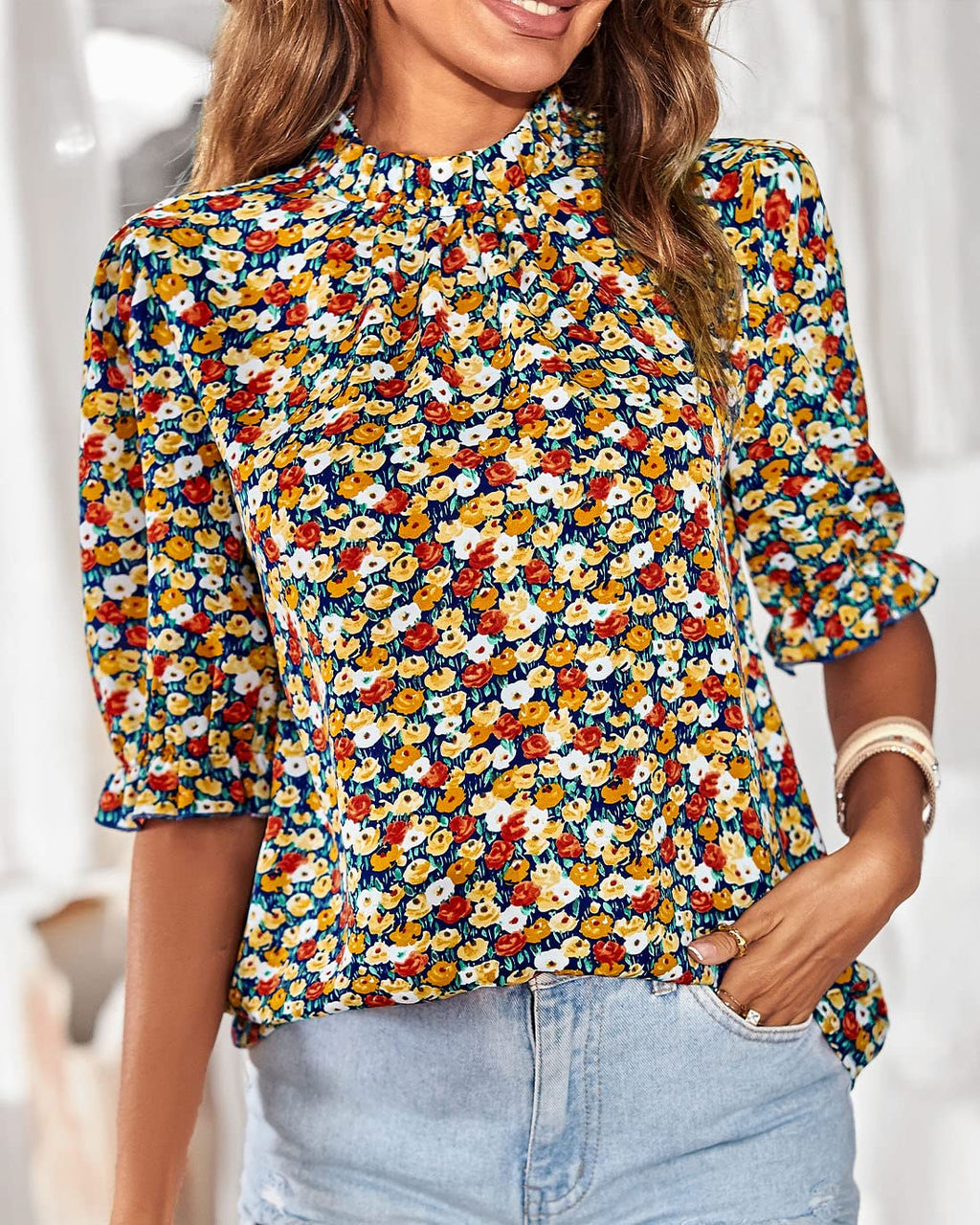 FreshPretty Women's Dressy Casual Blouses Business Work Tops Lace Trim Short Sleeve Office Shirts Summer Spring Outfits