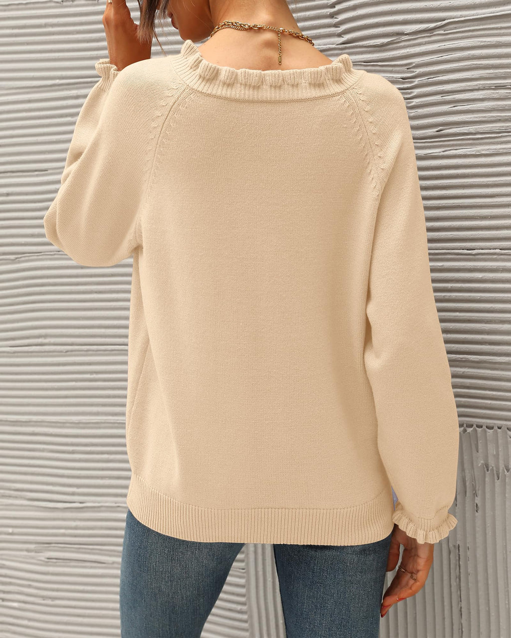 FreshPretty Womens Sweaters Fall Winter Clothes Long Sleeve Button Down Ruffle Crew Neck Casual Knitted Pullover Tops