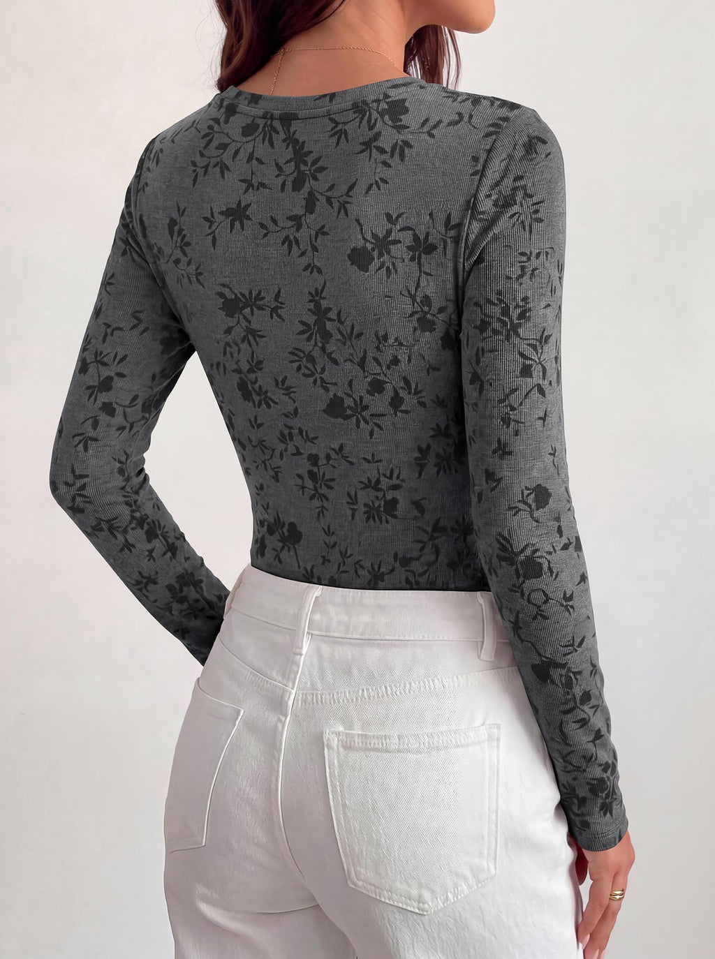 BTFBM Women's Long Sleeve Scoop Neck Shirts Floral Tops | Casual Women Fall Clothes, Ribbed Slim Fitted T-Shirts, y2k Fashion Clothing, Concert Going Out Top, Club Date Night Outfits