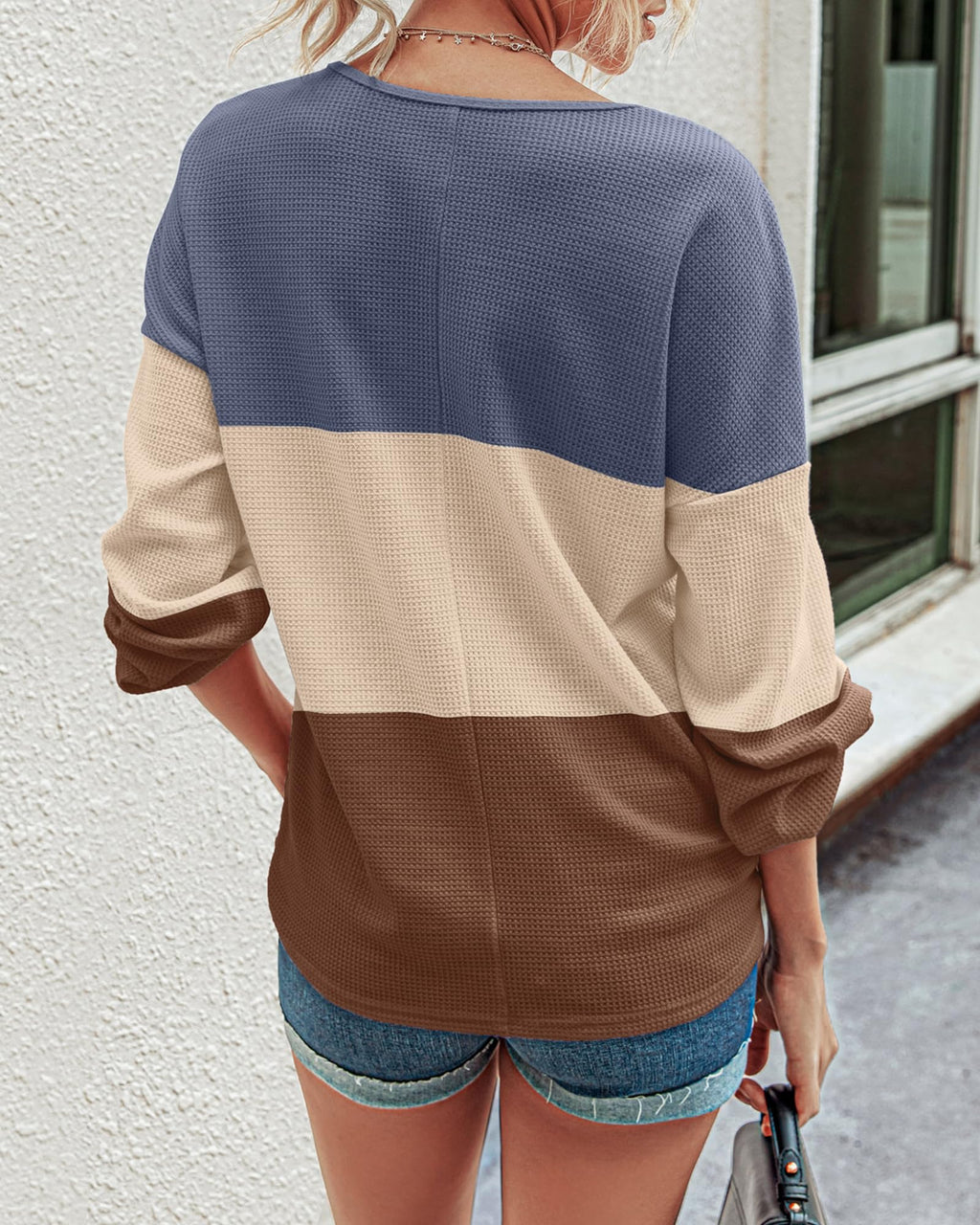 FreshPretty Womens Fall Fashion Long Sleeve Shirts Spring V Neck Loose Casual Deco Button Lightweight Waffle Knit Tops