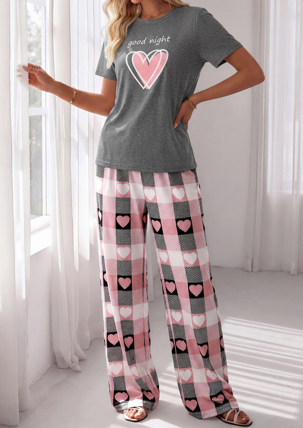PRETTYGARDEN Womens Pajama Sets 2 Piece Lounge PJ Set Summer Soft Sleepwear Short Sleeve Top Loose Pants Spring Outfits