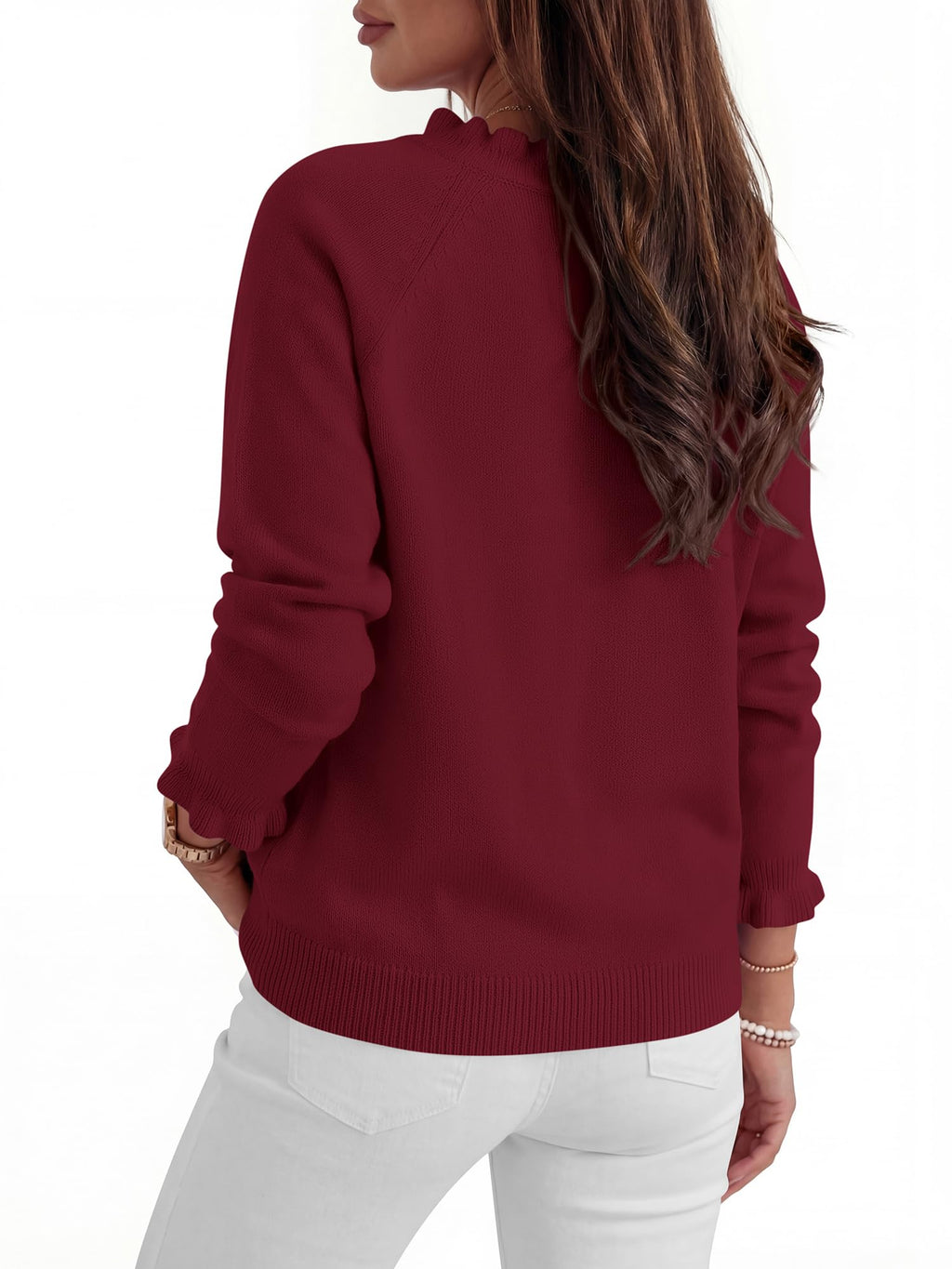 BTFBM Womens Sweaters Fall Winter Clothes Long Sleeve Button Down Ruffle Crew Neck Casual Knitted Pullover Tops