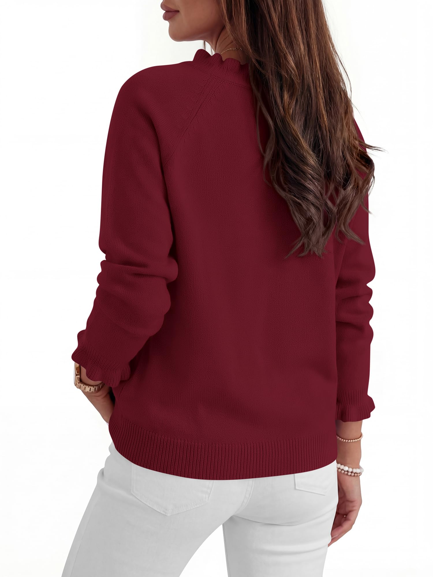 BTFBM Womens Sweaters Fall Winter Clothes Long Sleeve Button Down Ruffle Crew Neck Casual Knitted Pullover Tops